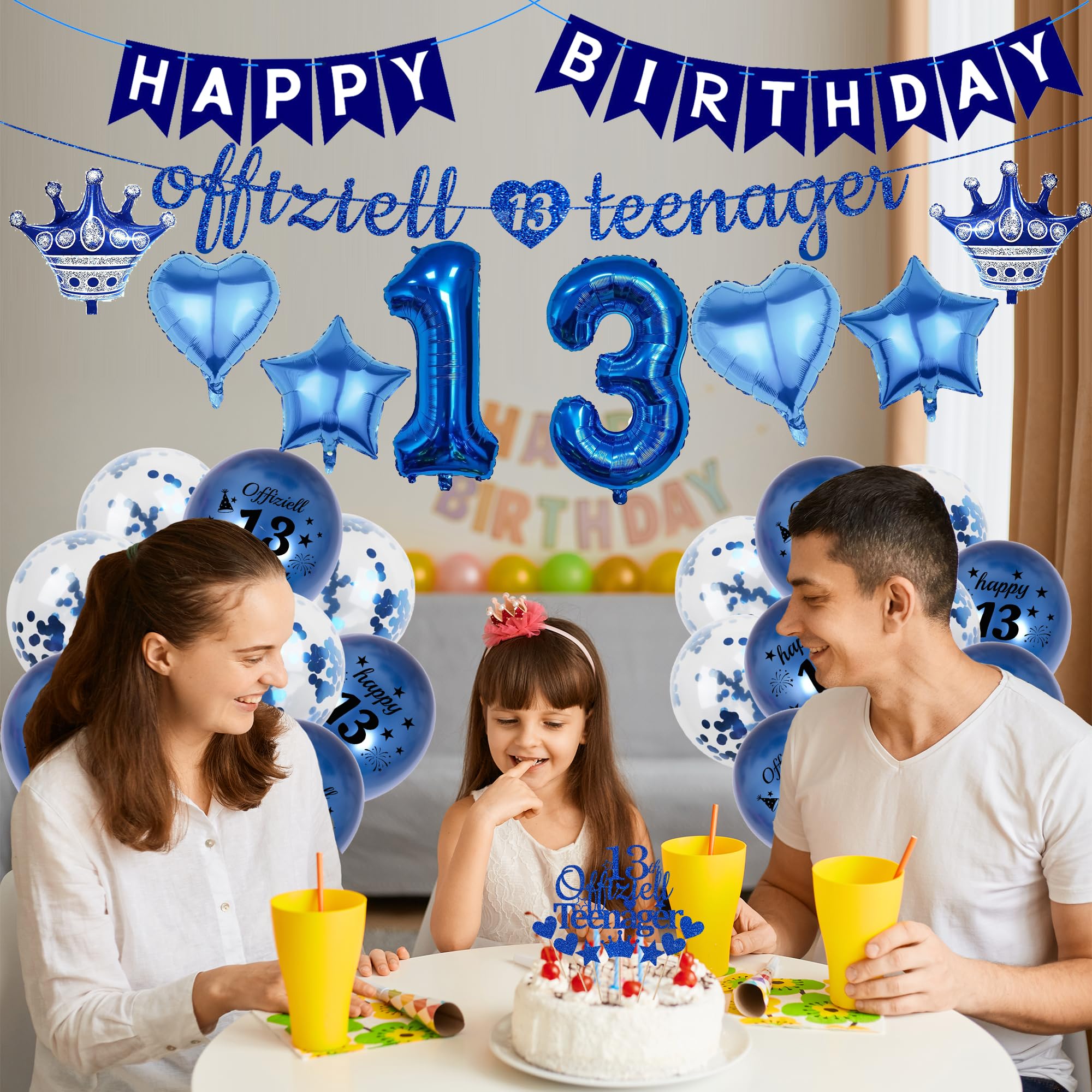 13. Geburtstag Deko-Set Für Jungs – Mit Riesen-13-Ballon, Banner & Party-Zubehör In Blau