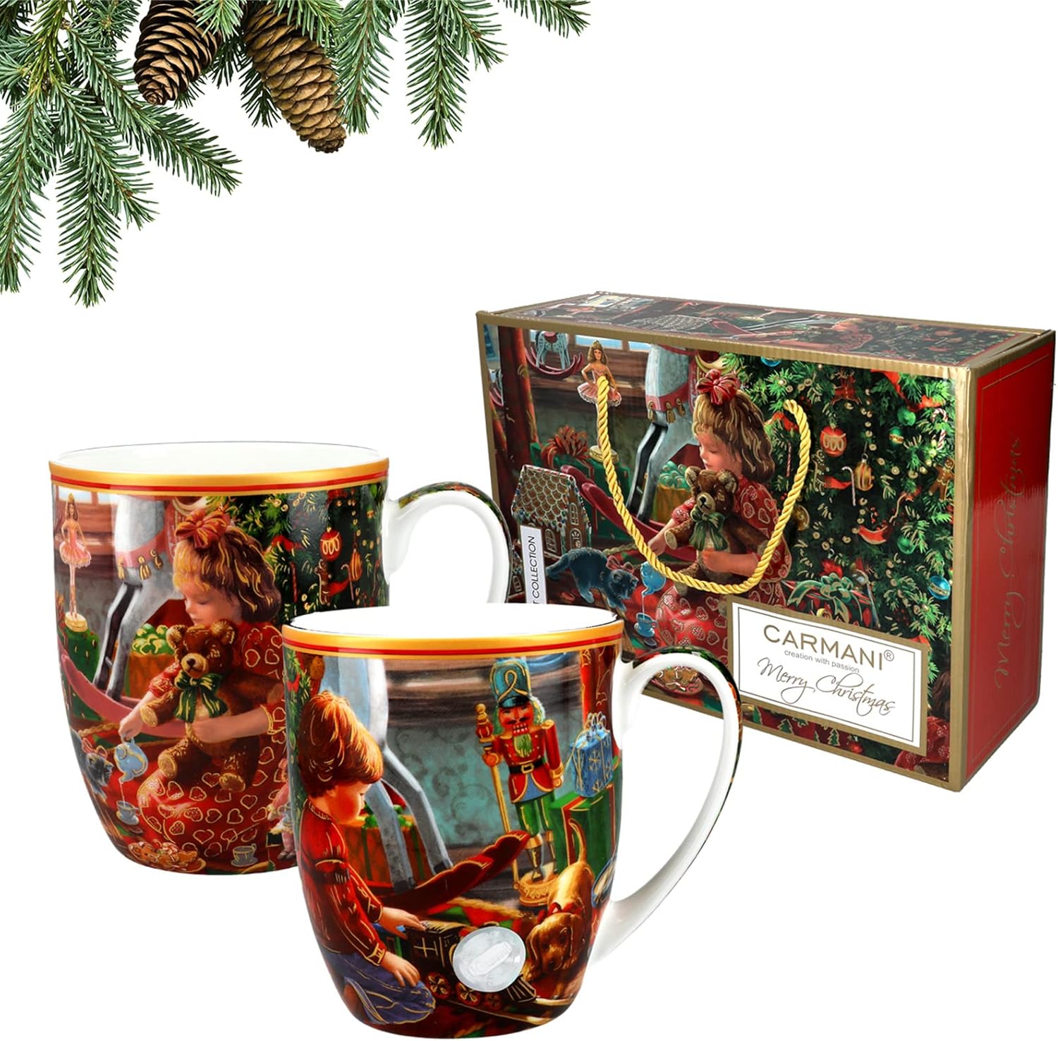 Carmani-Set mit 2 Weihnachtstassen, festliche Partybecher für Tee ...