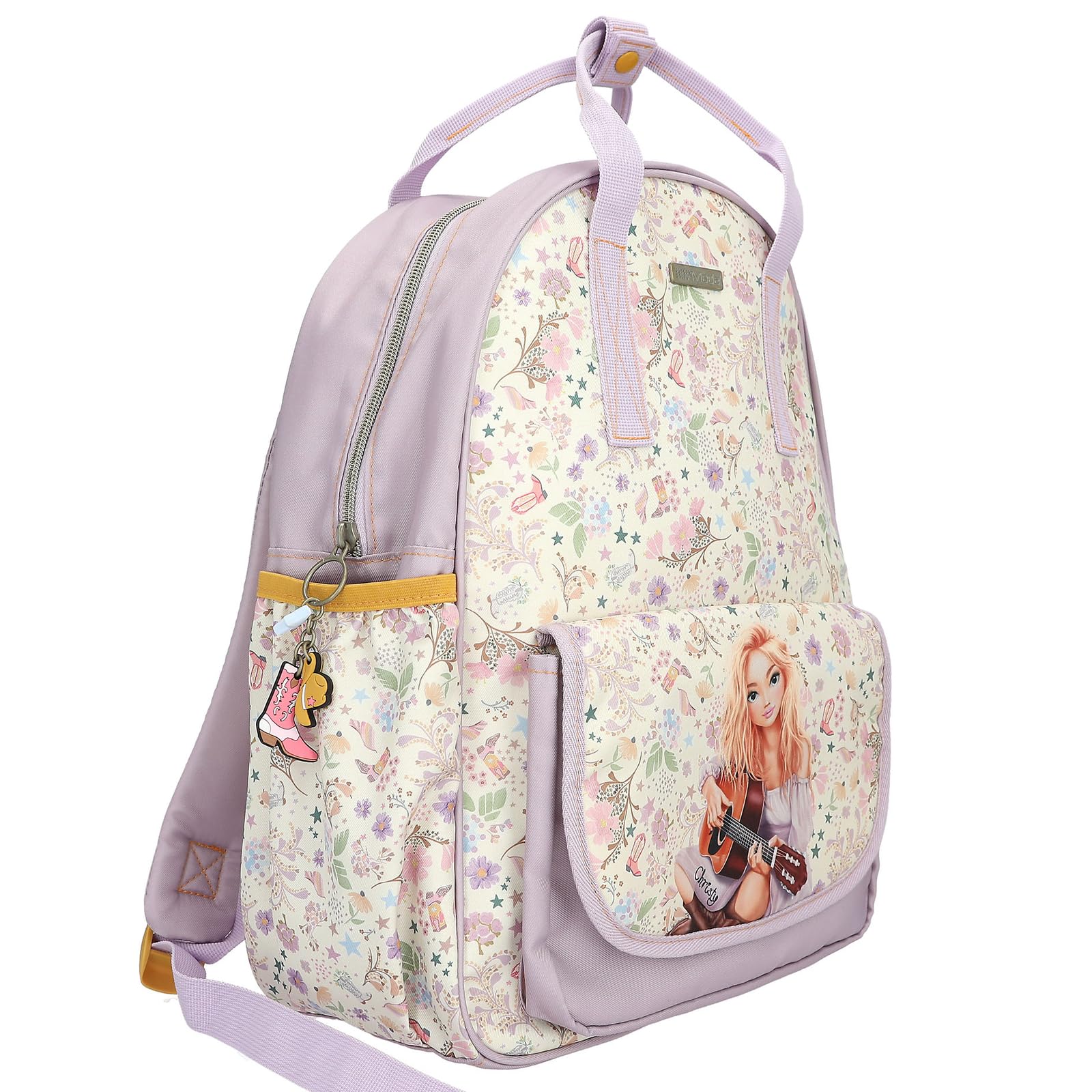 Depesche 13672 TOPModel Cowgirl - Rucksack in Lila und Creme, mit Model Motiv und Blumen-Muster, Tasche mit verstellbaren Trägern