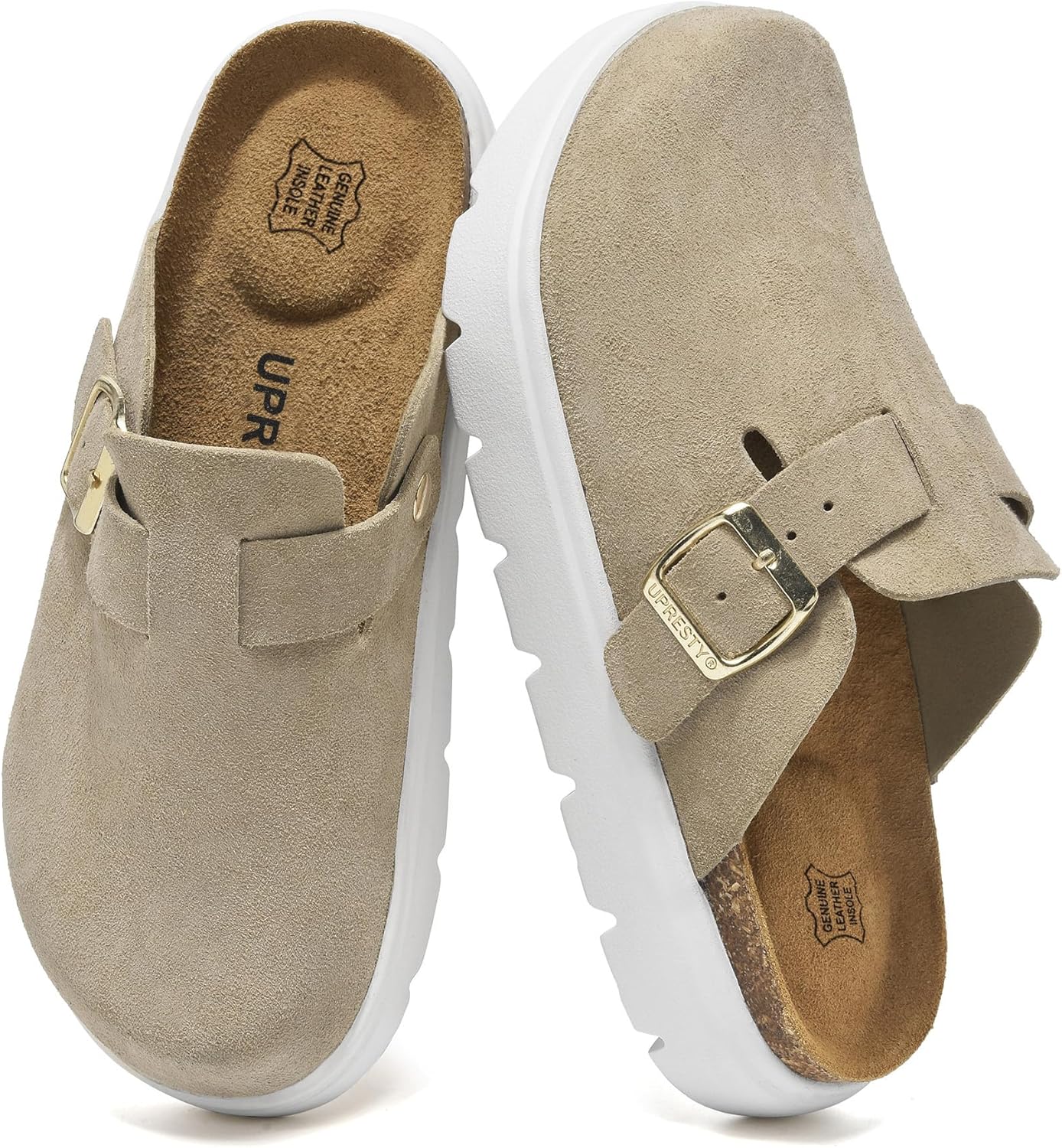 100% Genuine Suede Clogs for Women Footwear with Arch Support, Platform Womens Clogs with Memory Foam Cork Footbed, Comfort Non Slip Women Mules, Stylish Slip on Potato Shoes Sandals