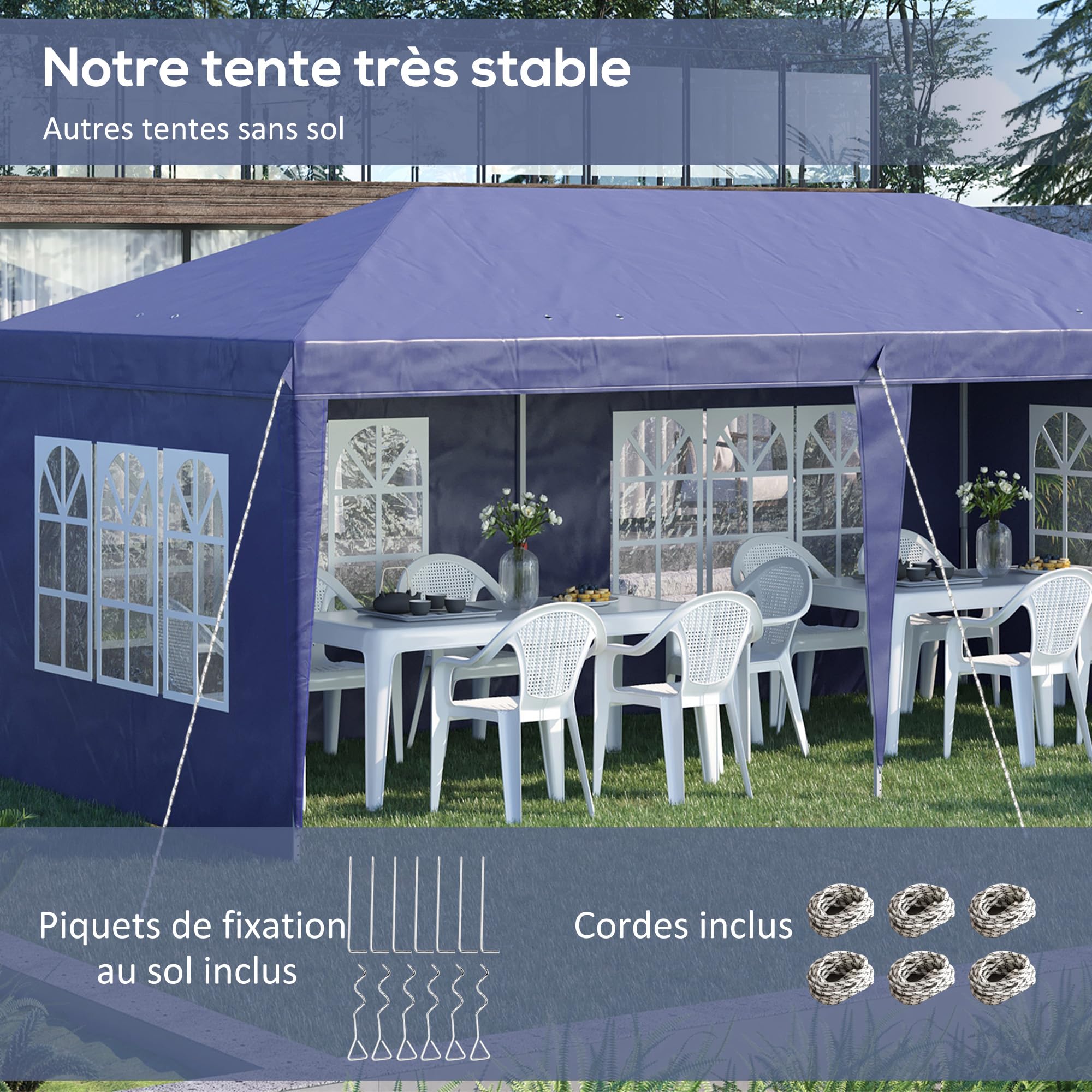Outsunny Tonnelle de Jardin 3x6 m Pop-up Pliante Tente de Réception Pavillon Chapiteau Barnum Bleu