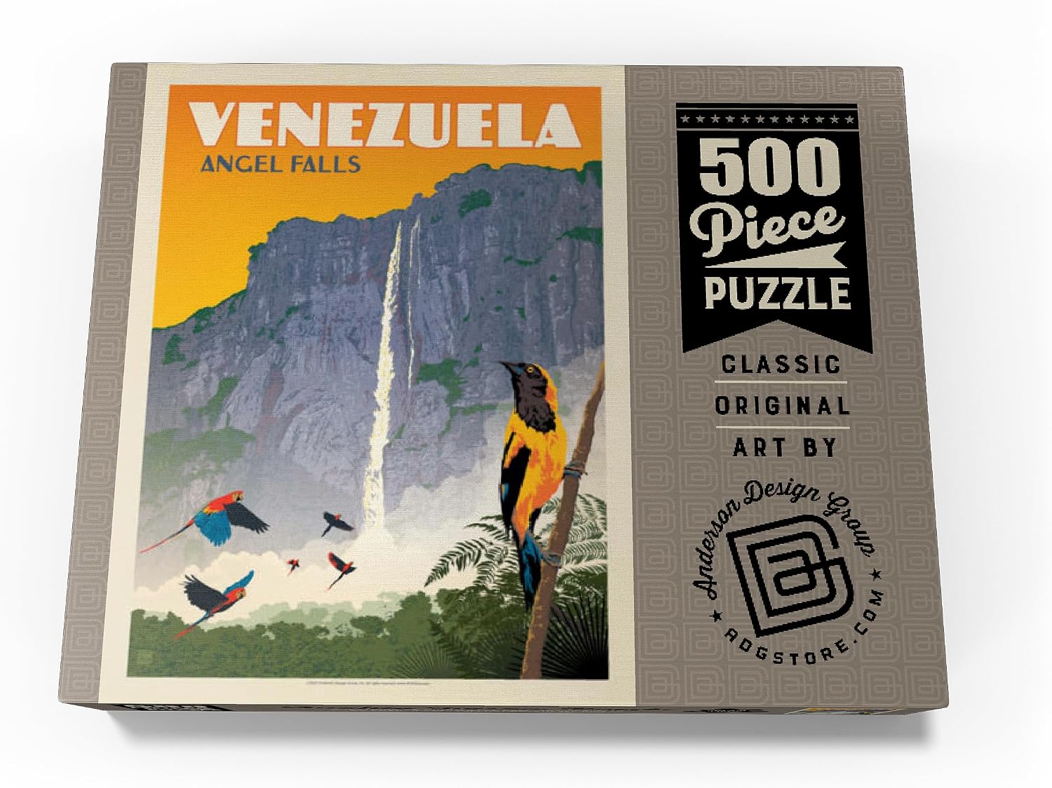 MyPuzzle Venezuela: Angel Falls, Vintage Poster - Premium 500 Piece Jigsaw Puzzle for Adults