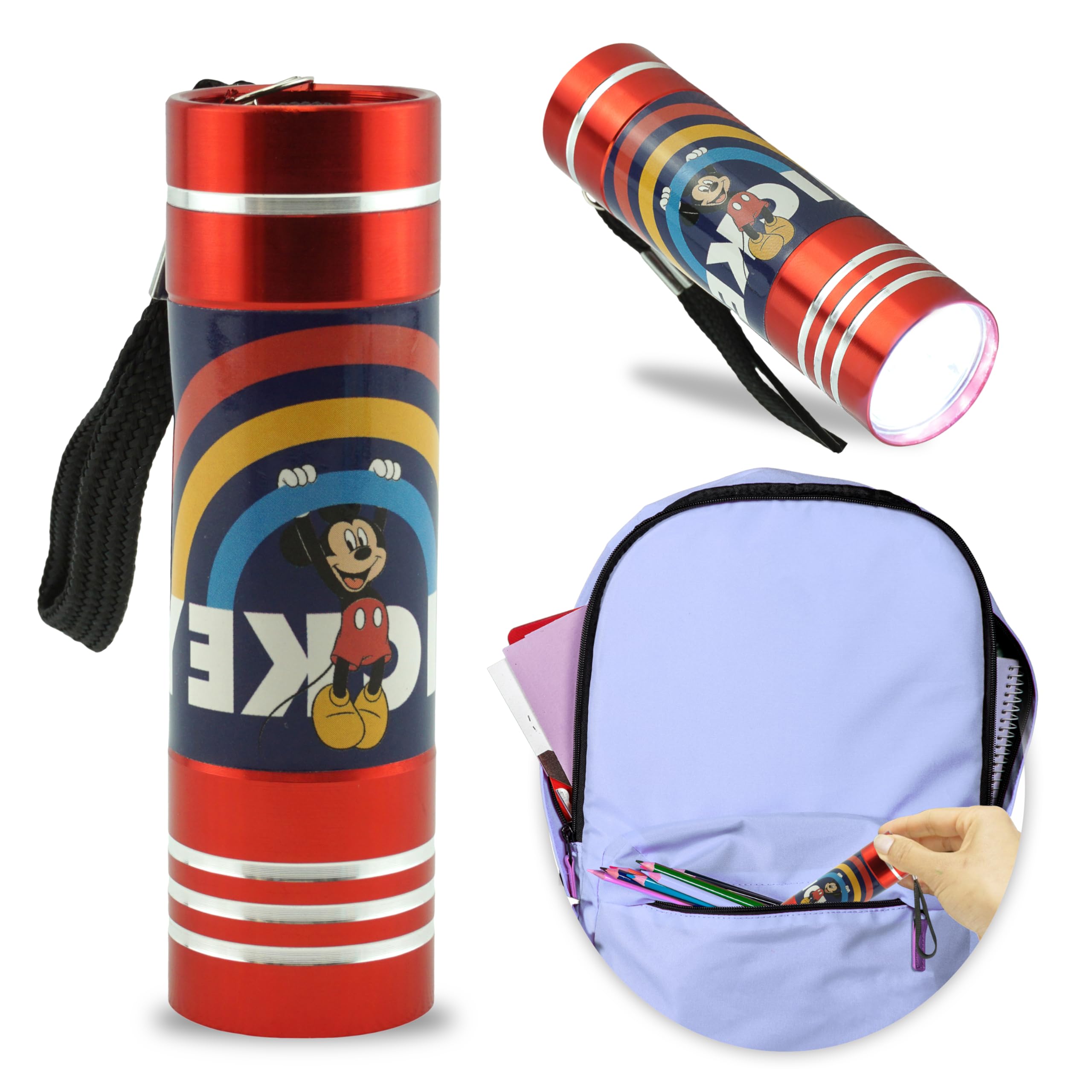 Mickey Mouse Flashlight Torch 9 LED Flashlight Torch Mini Torch for Kids Featuring Reusable Travel Night Light TV Characters Christmas and Birthday Gifts for Girls Boys 3+ Years Red [Energy Class A+]