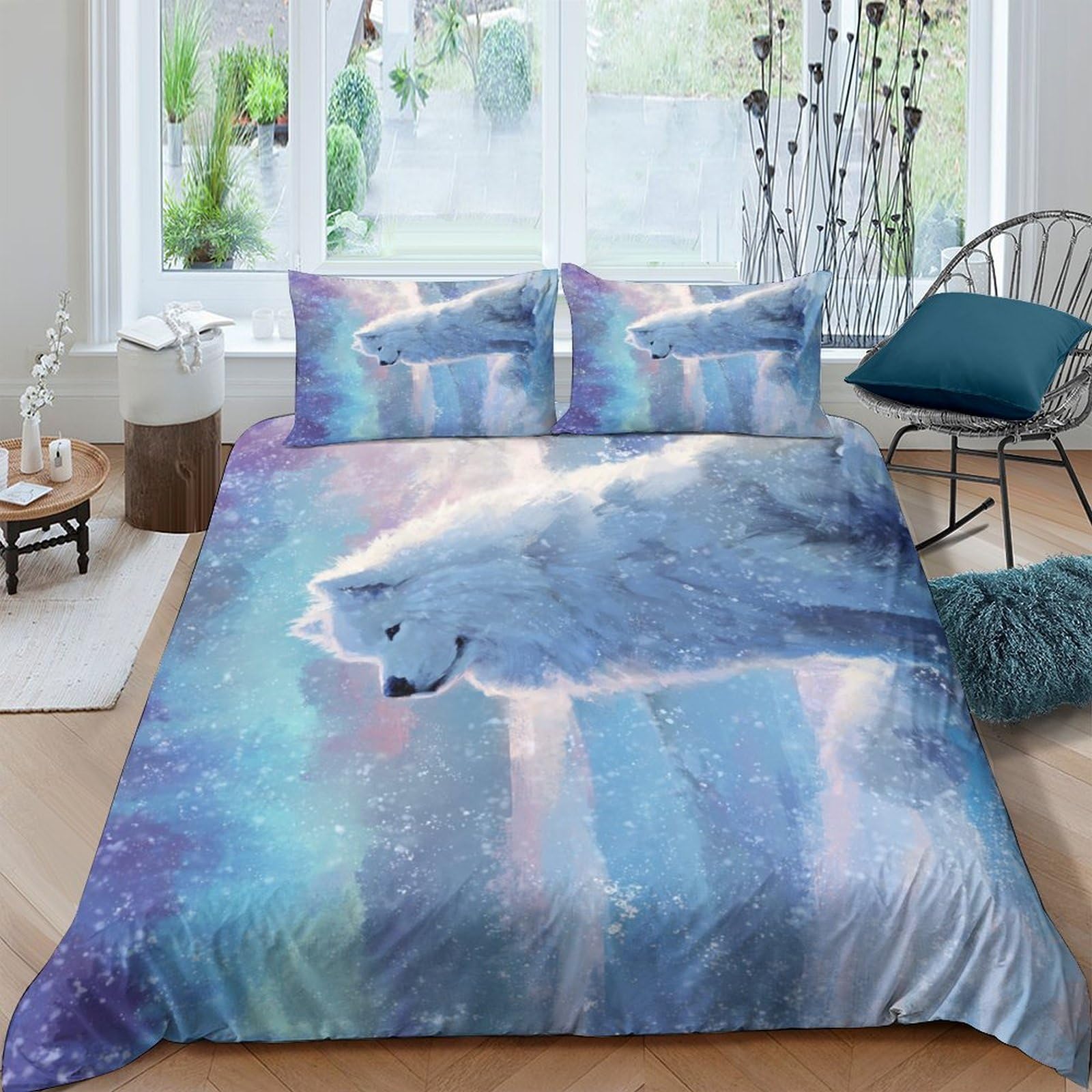 Ctjqhvkz Style-9 3D Printed Polar Bear Fitted Sheet Microfiber Soft Blue Aurora Mattress Cover For Bedroom Guestroom Decor, Washable Non-Slip Single（135X200cm）