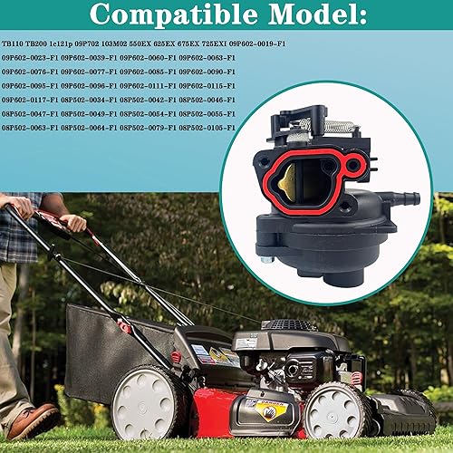 Miniatura 4 de 799584 594058 Kit de carburador de bujías y filtro de aire compatible con B&S Carb 594057 592361 594529 Troy Bilt TB110 TB200 103M02 09P702 9P702