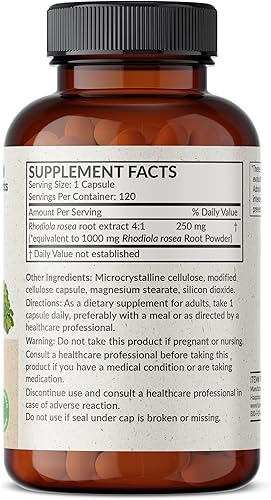 Miniatura 6 de Futurebiotics Rhodiola Rosea - Hierba adaptogénica de 1000 mg que apoya la salud cerebral, la energía, el estrés y el estado de ánimo, sin OMG, 300
