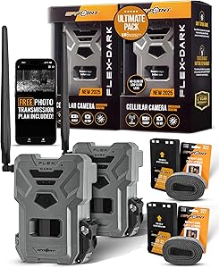 SPYPOINT Flex-Dark Twin Ultimate Pack with 2 SD Card + 2 LIT-22 - Cellular Trail Camera, 40MP Photos, 1080p Video + Sound, No-Glow Game Camera, Hunting Night Vision, Motion Activated,100ft Detection asin的图片