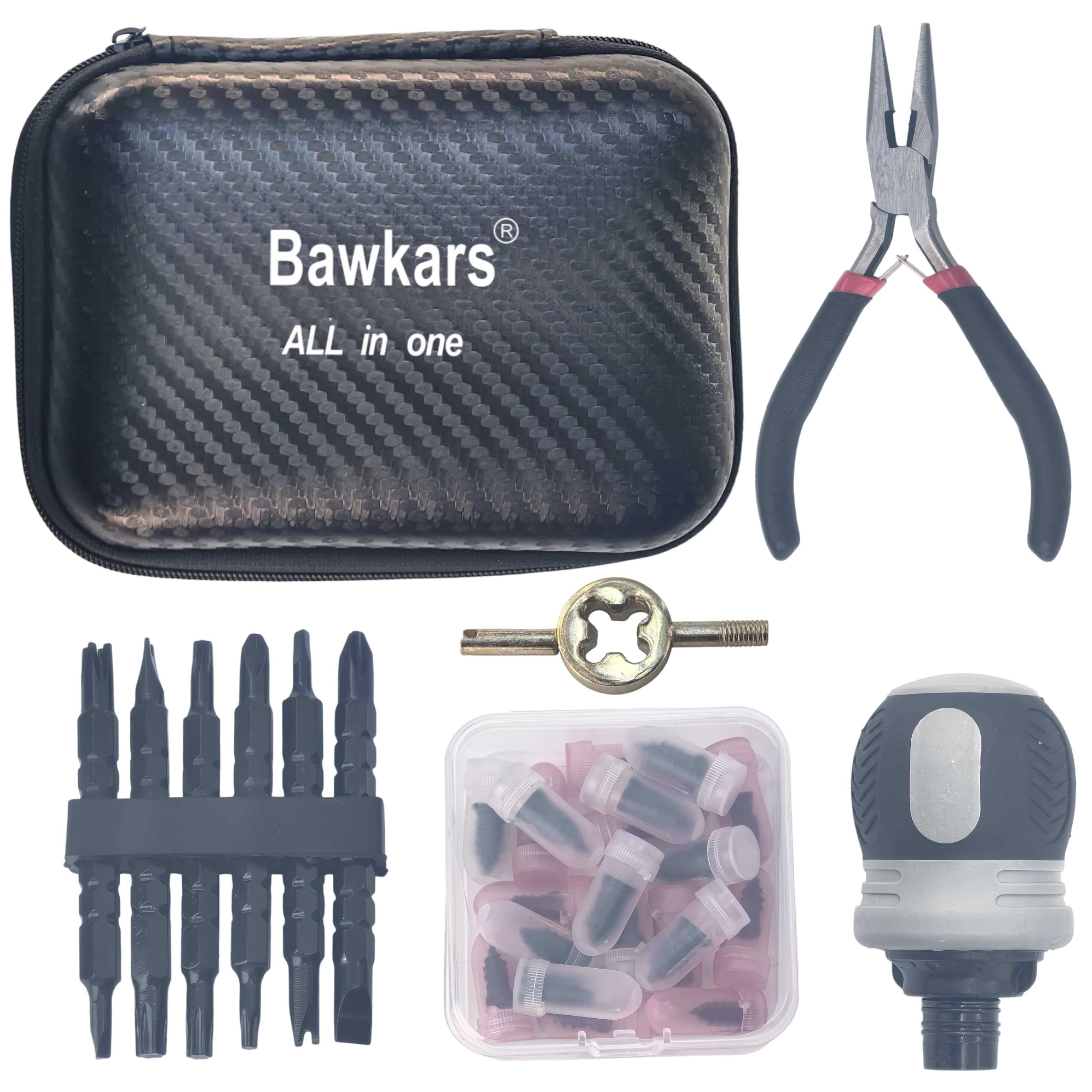 Tire Repair Rubber Nail Kit with Ratcheting Screwdriver Needle-Nose Pliers Organizer Case Fast Self-Service Tool for Car Truck