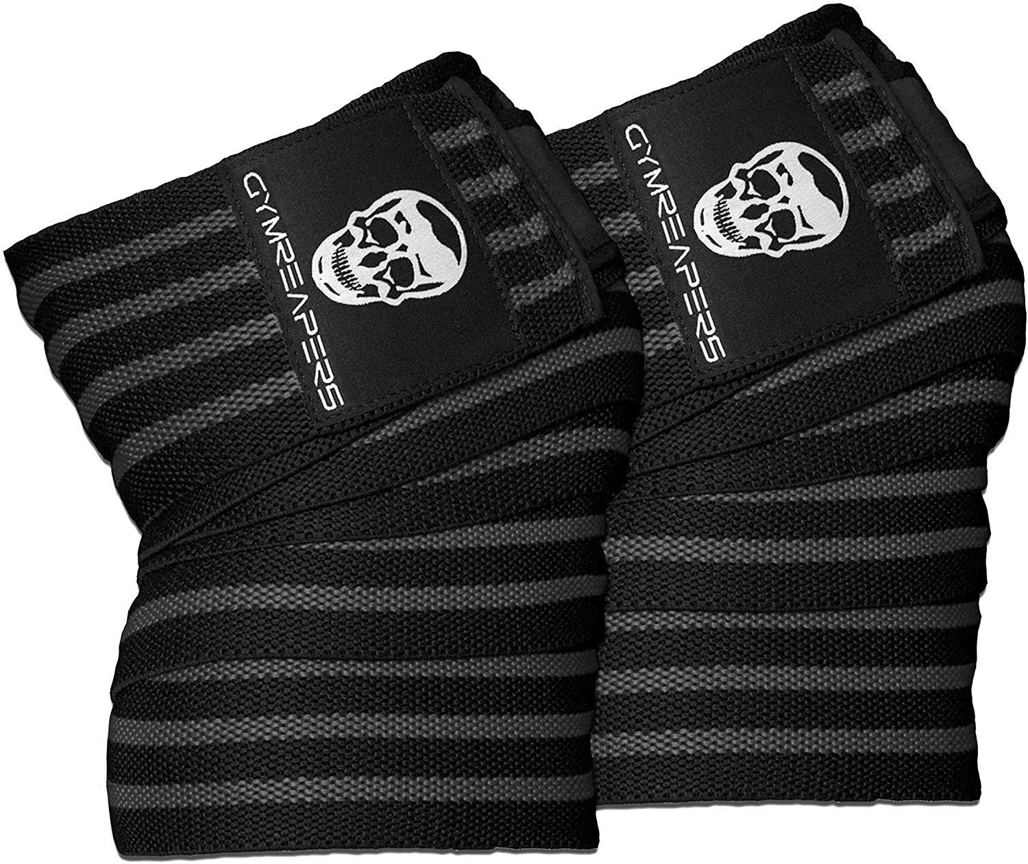 Gymreapers Knee Wraps (Pair) With Strap for Squats, Weightlifting, Powerlifting, Leg Press, and Cross Training - Flexible 72 inch Knee Wraps for Squatting - For Men & Women (Gray)