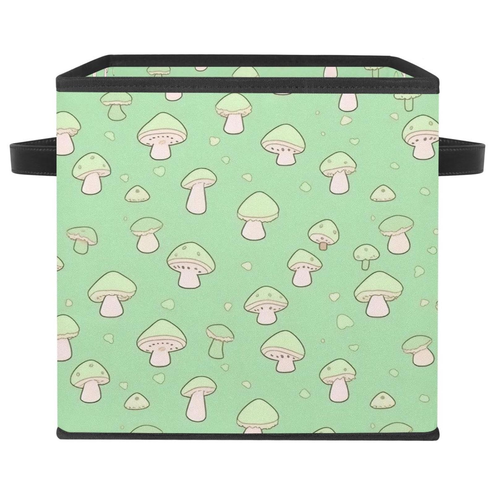 Bac de rangement vêtements jouets livres - Grand panier cube champignon vert