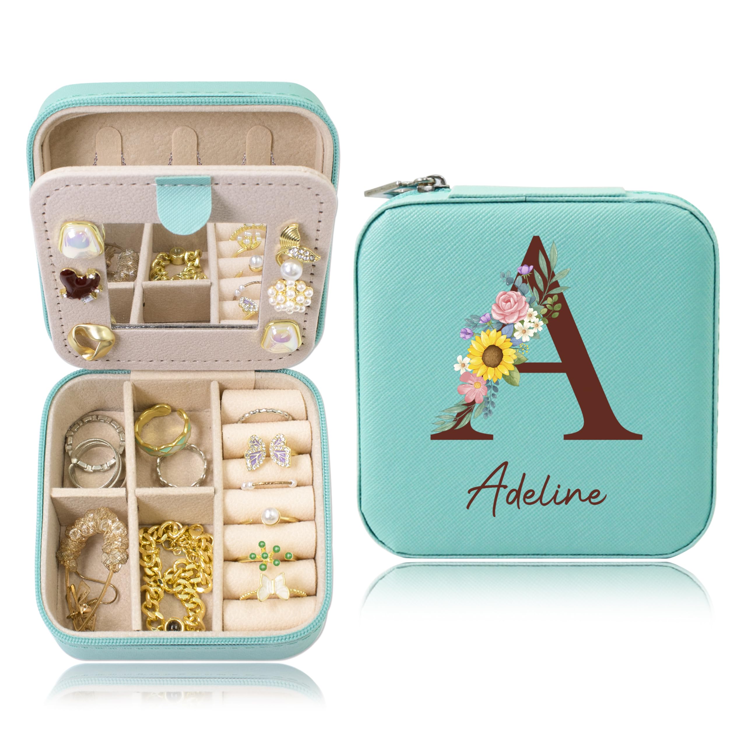 Personalized Travel Jewellery Box Custom Jewelry Boxs with Name Small Travel Jewellery Storage Case with Mirror Personalized Gifts