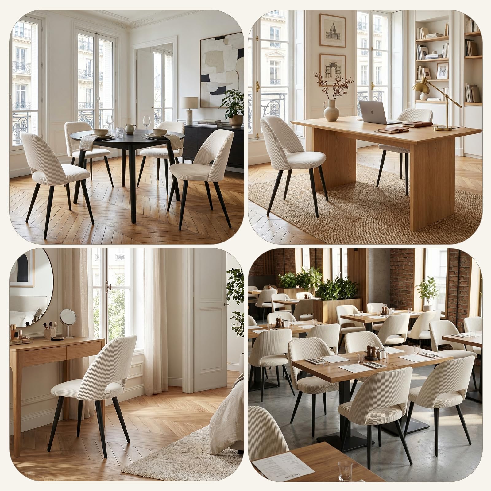 Sillas de Comedor Pack 4,Sillas de Cocina de Pana,Beige