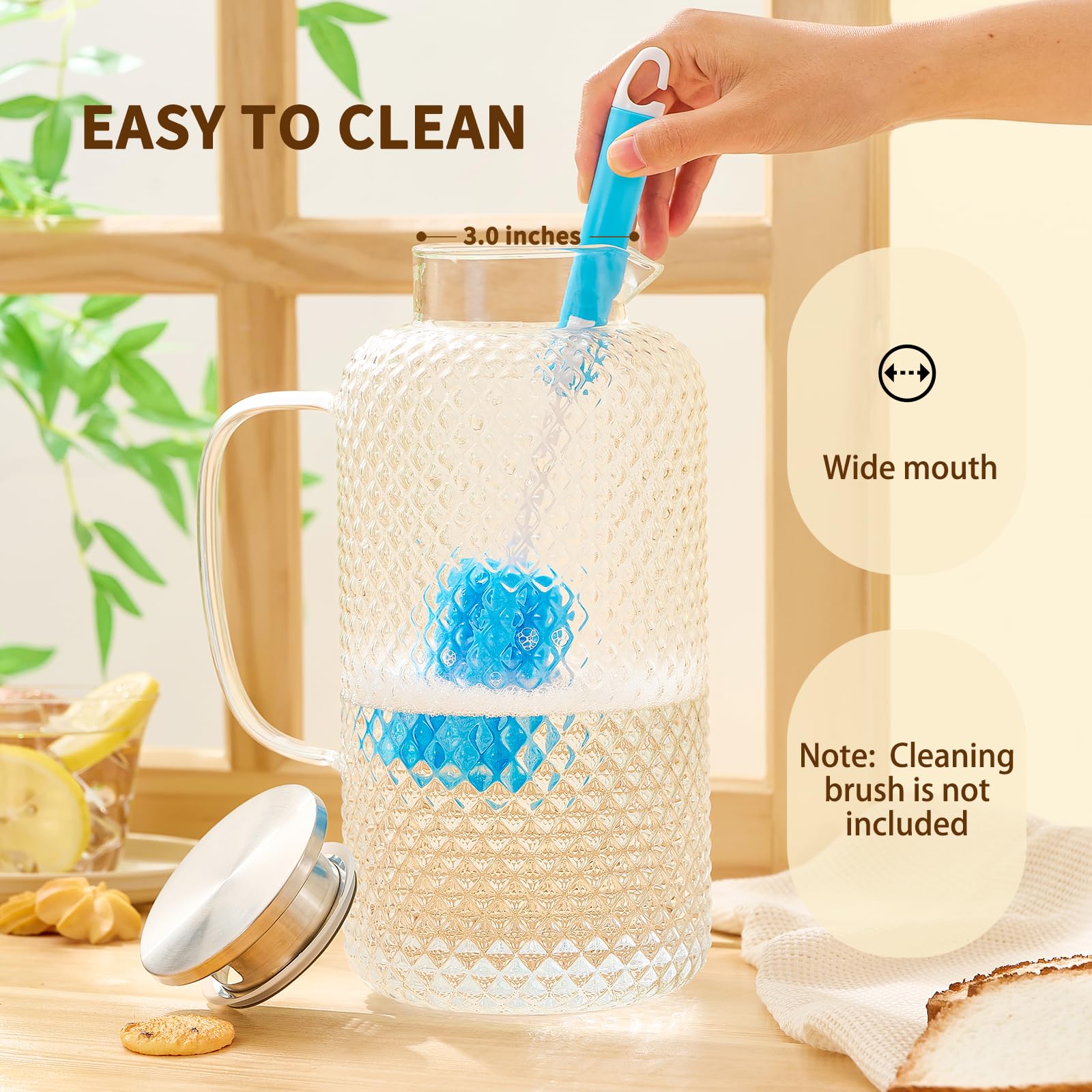 Hannadepot Jarra de vidrio, jarra de agua de vidrio de 3,5 L con tapa y boquilla, resistente al calor y al frío, jarra de agua de vidrio de borosilicato para café, jugo y bebidas caseras