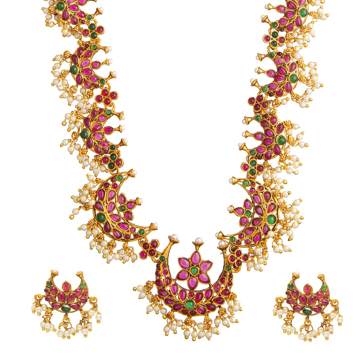 Traditional Indian Antique Gold Plated Temple Jewelry Traditional Long Bridal Jewelry Necklace Set for Women SJN_41