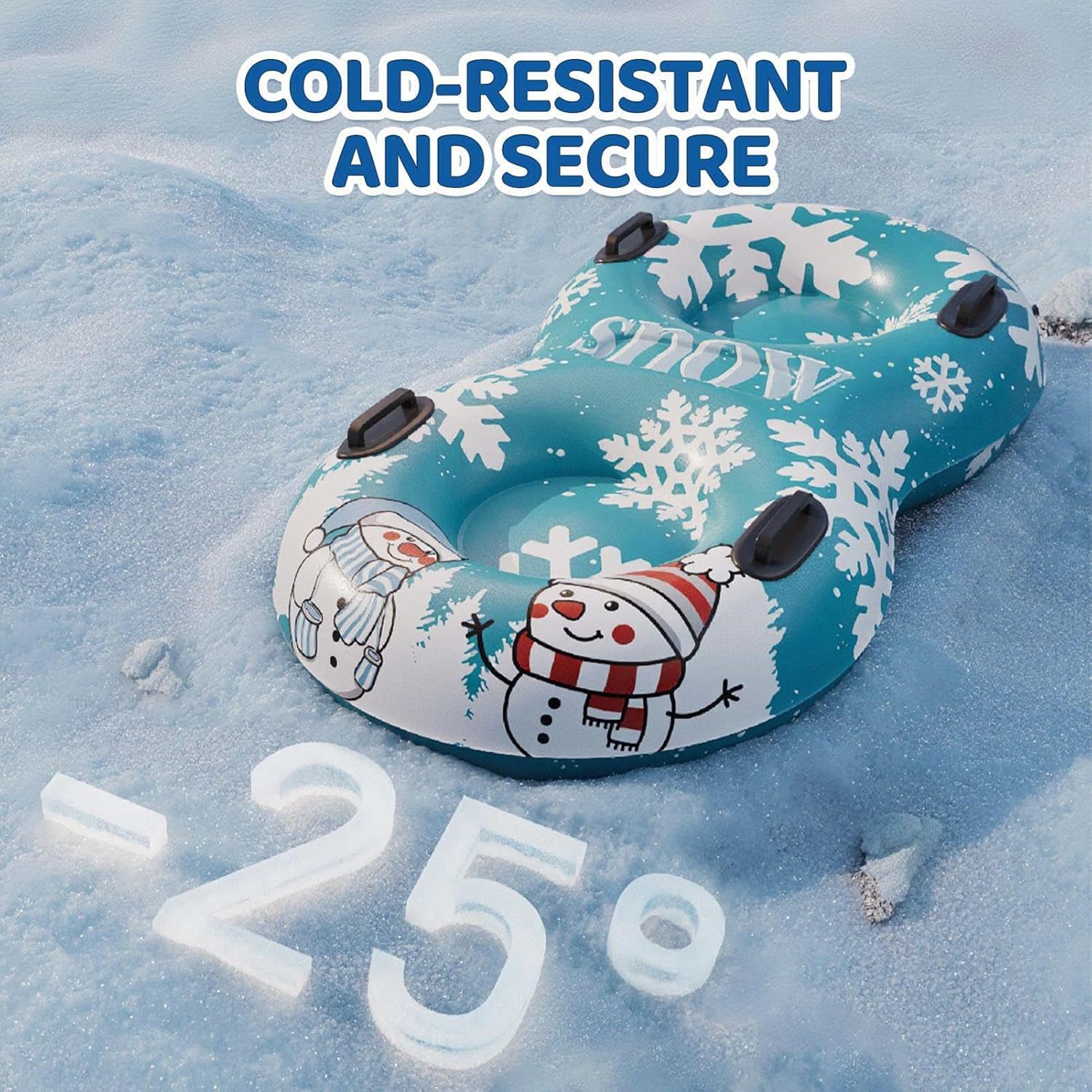 Snow Tube - 2 Person Inflatable Heavy Duty Sled, Double Rider Snow Tubes with Reinforced Handles, Thick Cold Resistant PVC Construction, Winter Sledding Toy for Outdoor Vacation Holiday