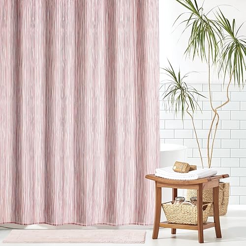 Miniatura 2 de mDesign Cortina de ducha de tela, estilo granja, lavable a máquina, ojales reforzados de calidad para baño, baño de invitados, puestos, bañeras,