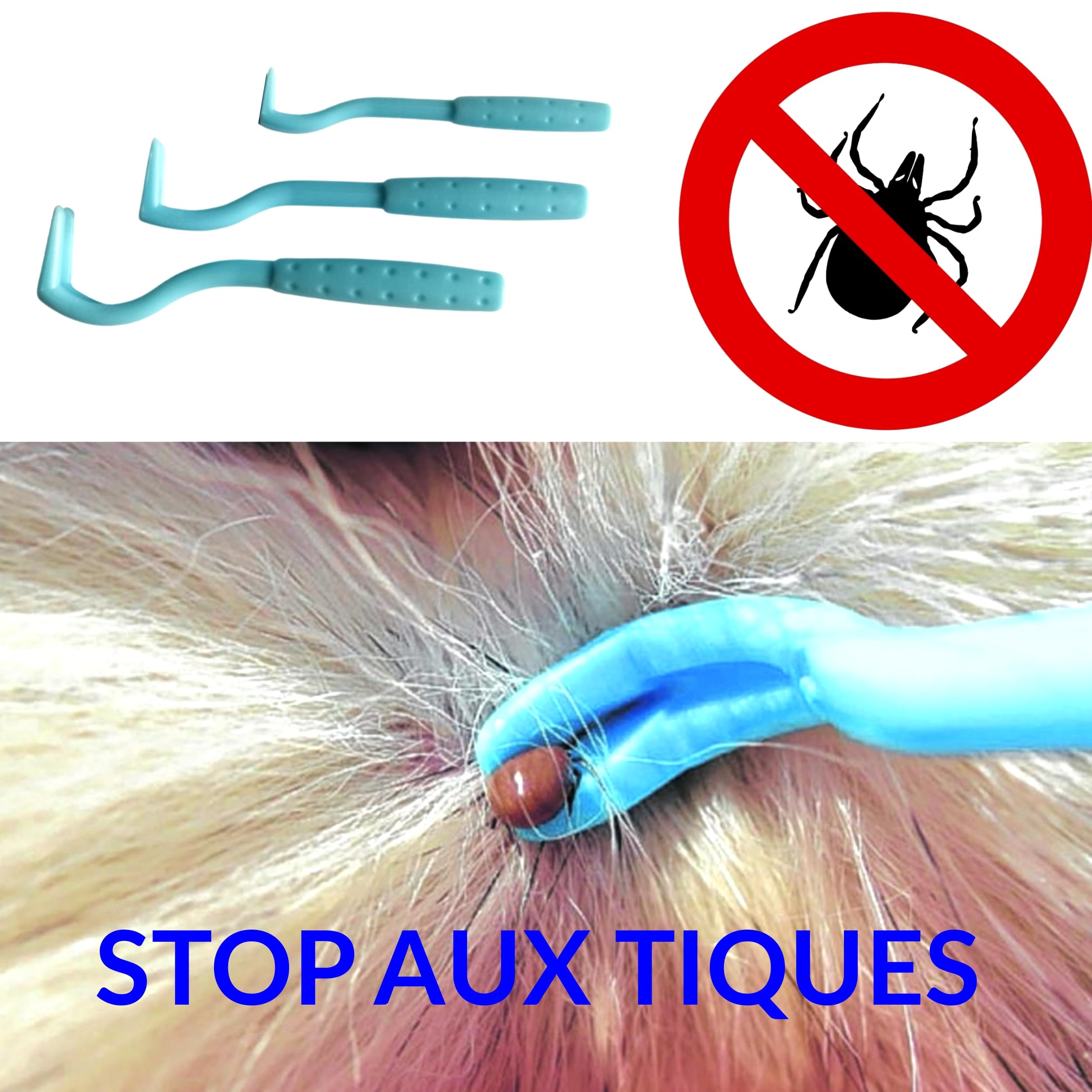 Tire Tique Pince a Tique et Crochets Anti tiques pour Chat Chien Humain. Tick Remover Produit à Tique, Antiparasitaire Retire/enlève/supprime/Attrape parasites, Kit de Crochet 4 pcs 3 Tailles