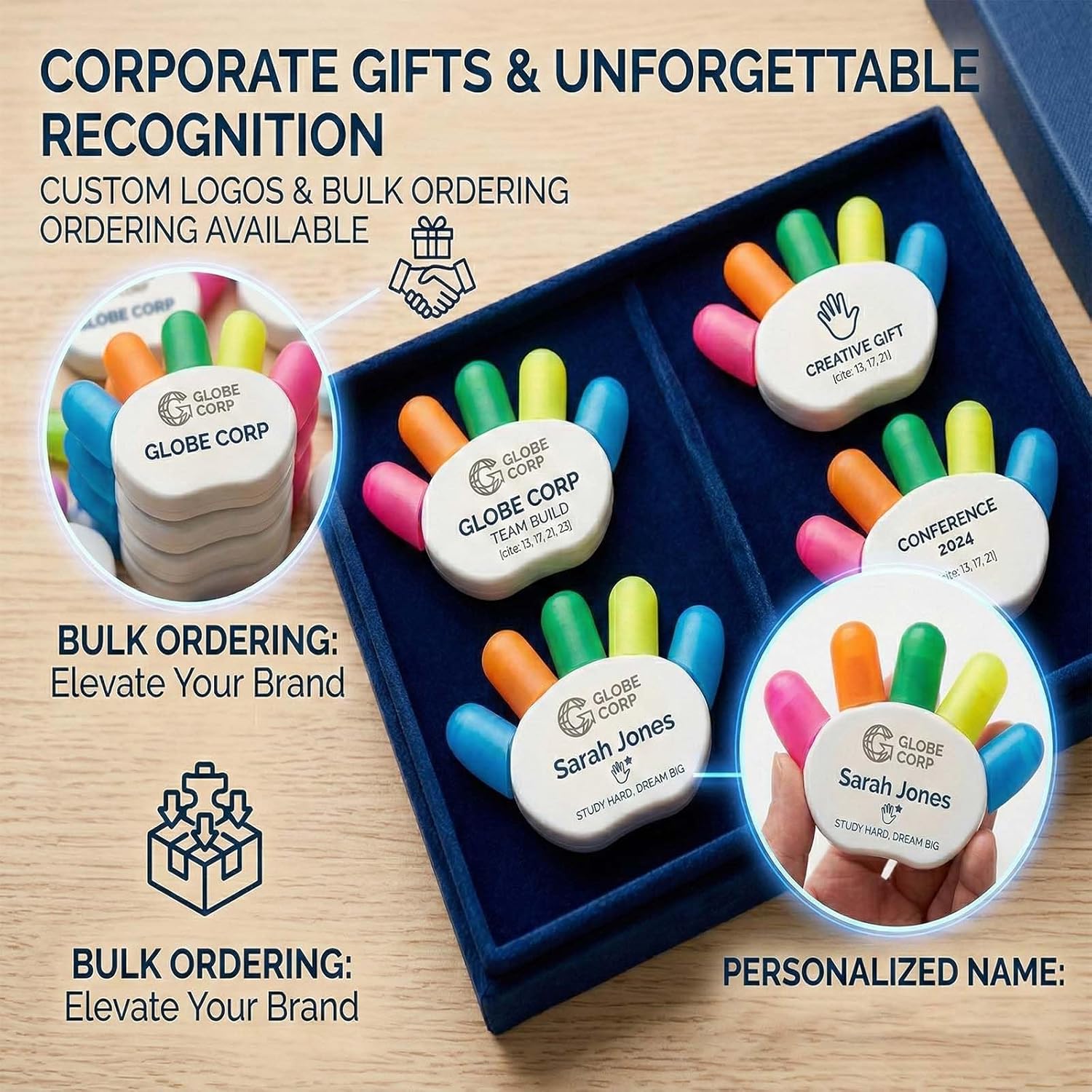 10/50/100 Pcs Personalized Highlighters with Custom Text/Logo, Bulk Fluorescent Markers for Business Office, School, Wedding Favors & Events