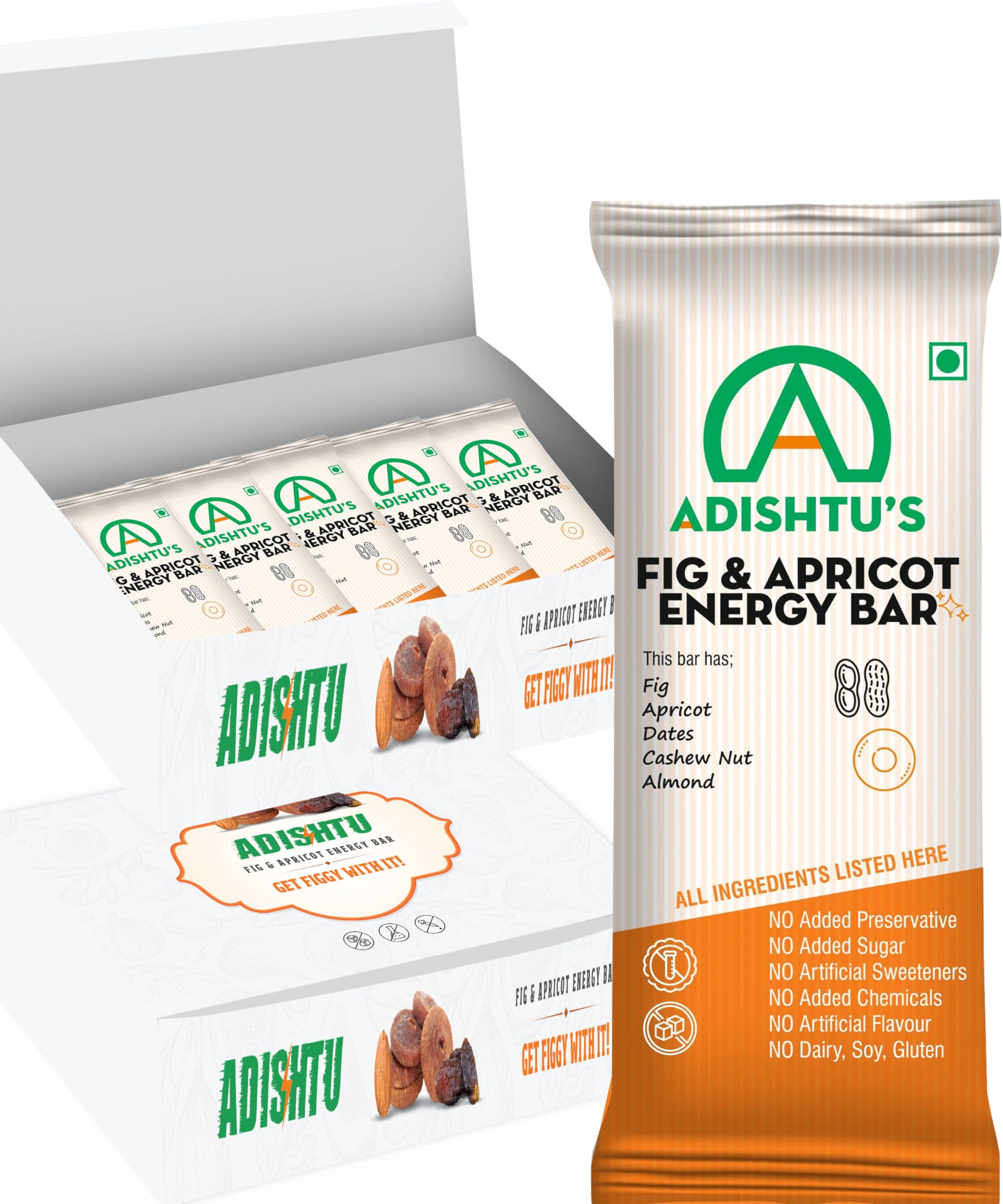 ADISHTU Fig & Apricot Energy Bar (5.1 G Protein/Serving, Pack of 10) Healthy Sugar-Free Protein Snack Bars with Cashew Nuts, Almond & Dates for Kids & Adults, Best for Breakfast, Workouts & Travel-image-31