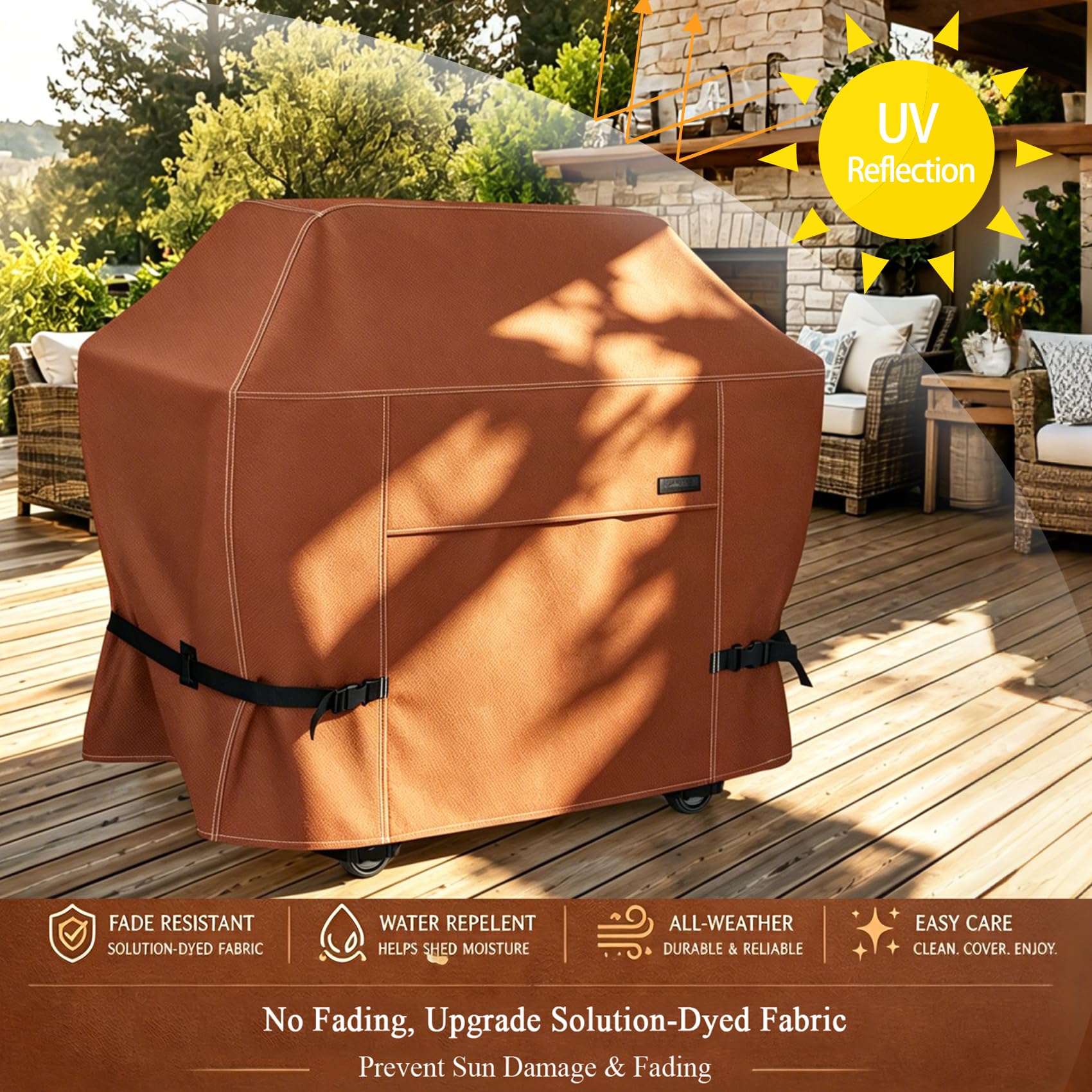 NettyPro Grillabdeckung für Outdoor-Grill, 177,8 cm, wasserdicht, strapazierfähig, Gas-Grillabdeckung für Außen-Weber, Char-Broil, Brinkmann, Jenn Air, Nexgrill 3-5 Brenner, Braun