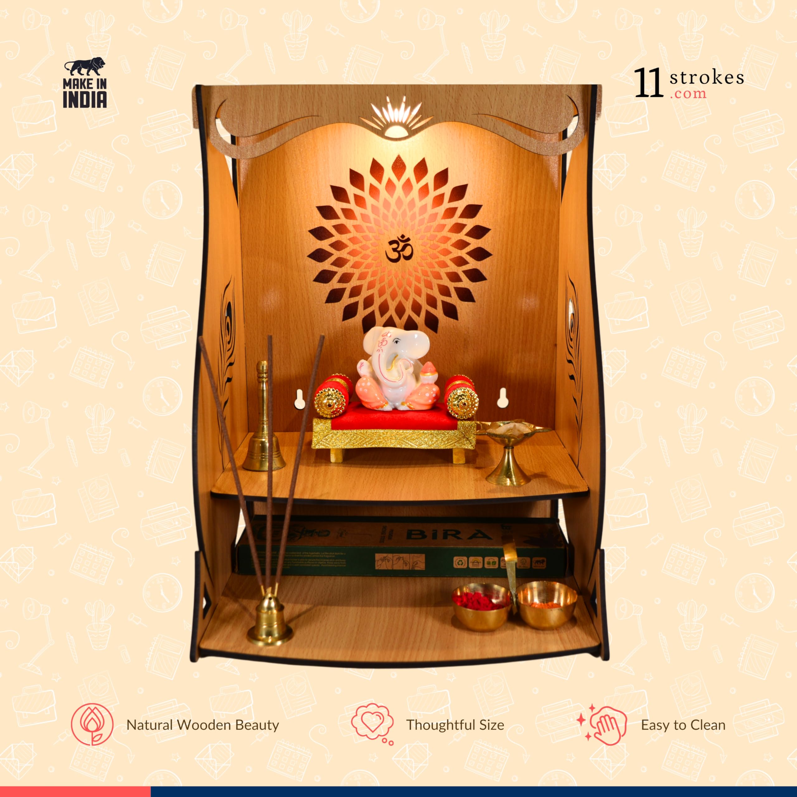 11 Strokes Divya Wooden Pooja Mandir for Home Big Size - Large Foldable Wall Mount Devghar Singhasan for God - Modern Wooden Temple, Big Home Mandir 3