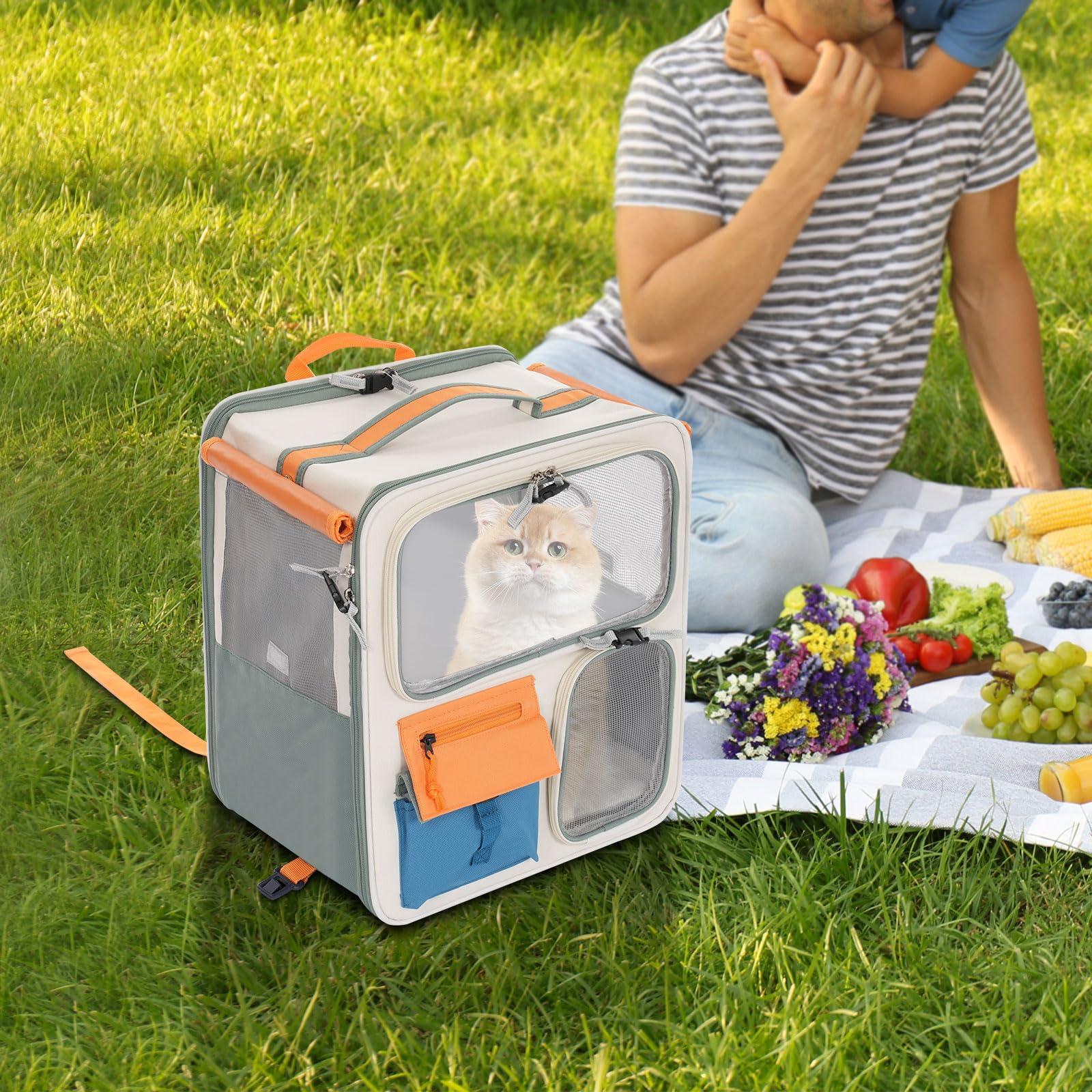 Bolsa portátil para gatos al aire libre, mochila para gatos, bolsa de hombro con carrito para mascotas, bolsa de hombro 2 en 1, viaje en coche dioses perro equipaje de alta capacidad