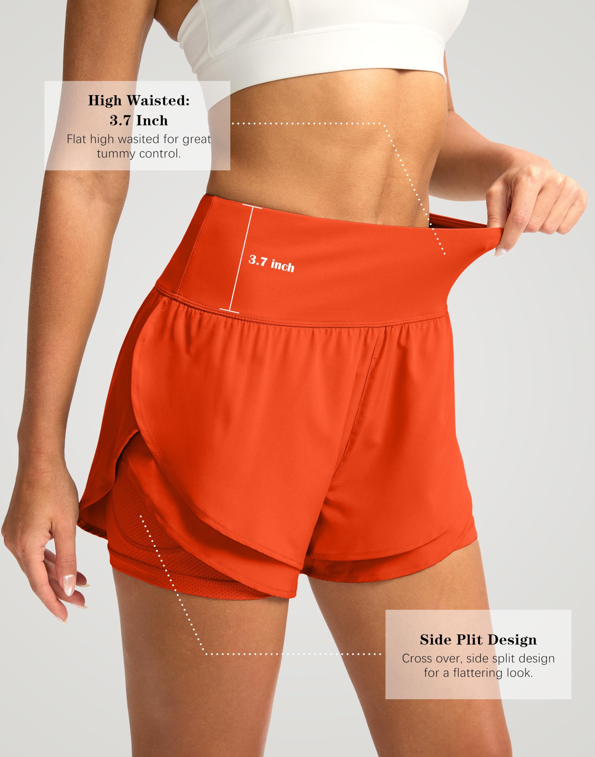 SANTINY Short de course 2 en 1 pour femme avec poches, taille haute 7,6 cm, doublure