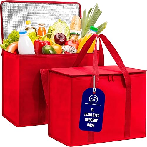 Carrywell (No fabricado en China) Paquete de 2 bolsas de compras aisladas, bolsa de comestibles reutilizable y plegable, bolsa de aislamiento
