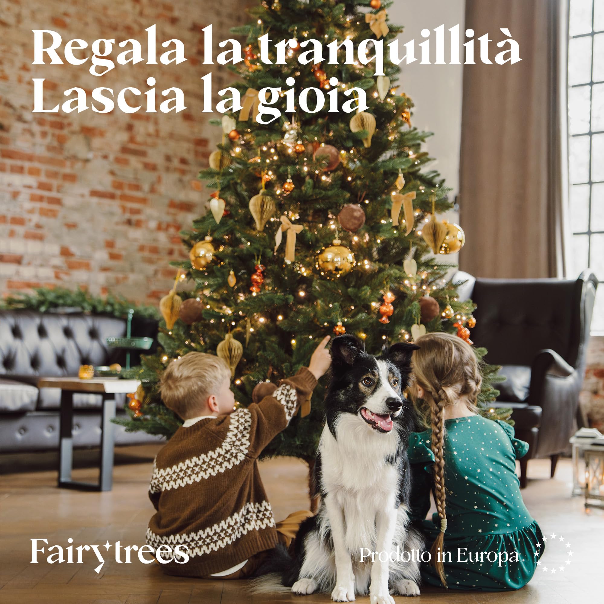 Albero FAIRYTREES Nordman Premium 180 cm, realizzato nell'UE. Albero di Natale artificiale formato da due materiali diversi, con supporto in frassino fatto a mano, tronco marrone.