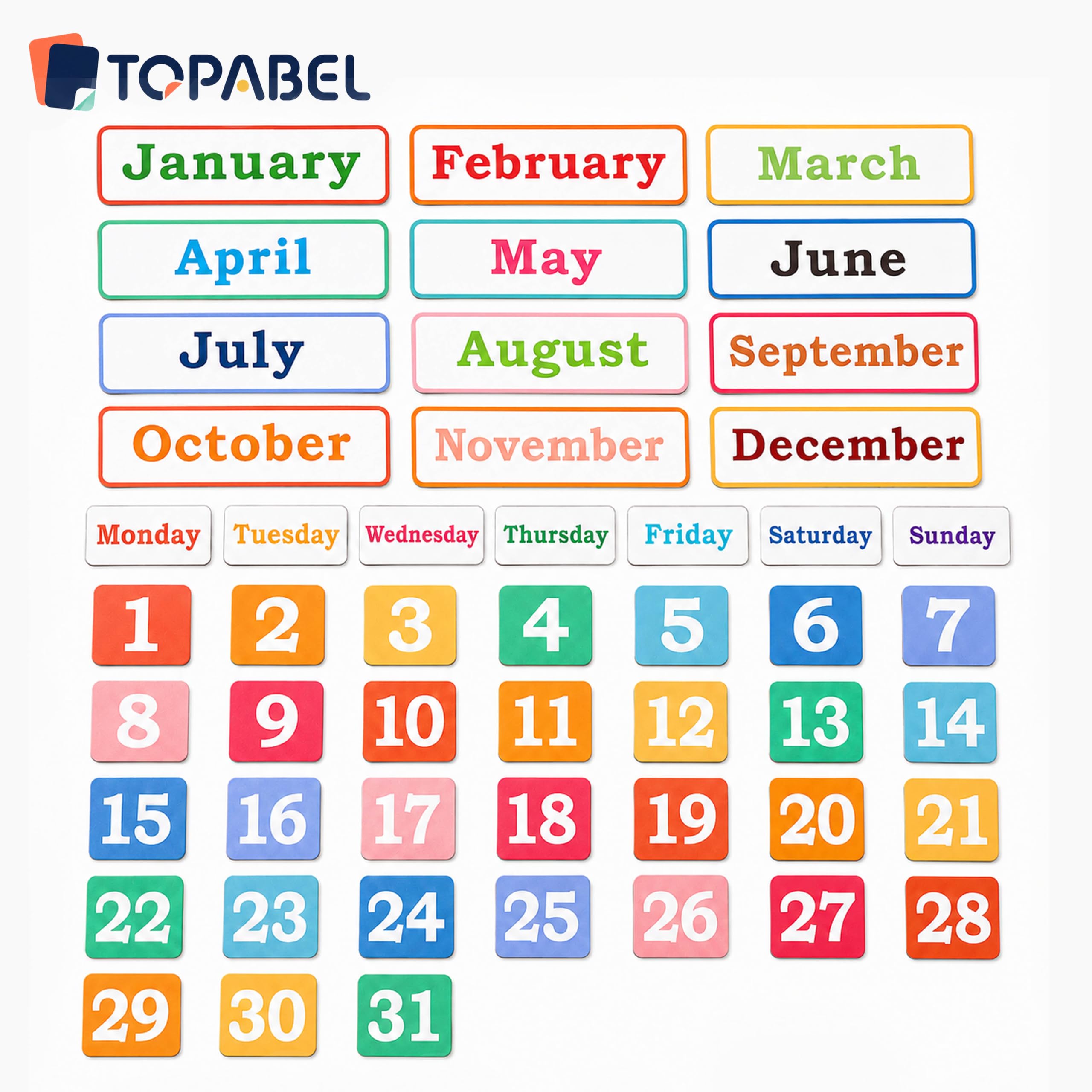 Imanes de Calendario para Pizarra Blanca y refrigerador, 50 Piezas de Colores magnéticos para días de la Semana y Meses para Aula y Oficina