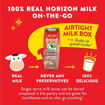 Horizon Organic Shelf Stable 1% Lowfat Chocolate Milk Boxes, 12ct | 8g Protein per Serving, 1% Lowfat, USDA Organic, No Refrigeration Required, Lunchboxes, On The Go, For Adults & Kids