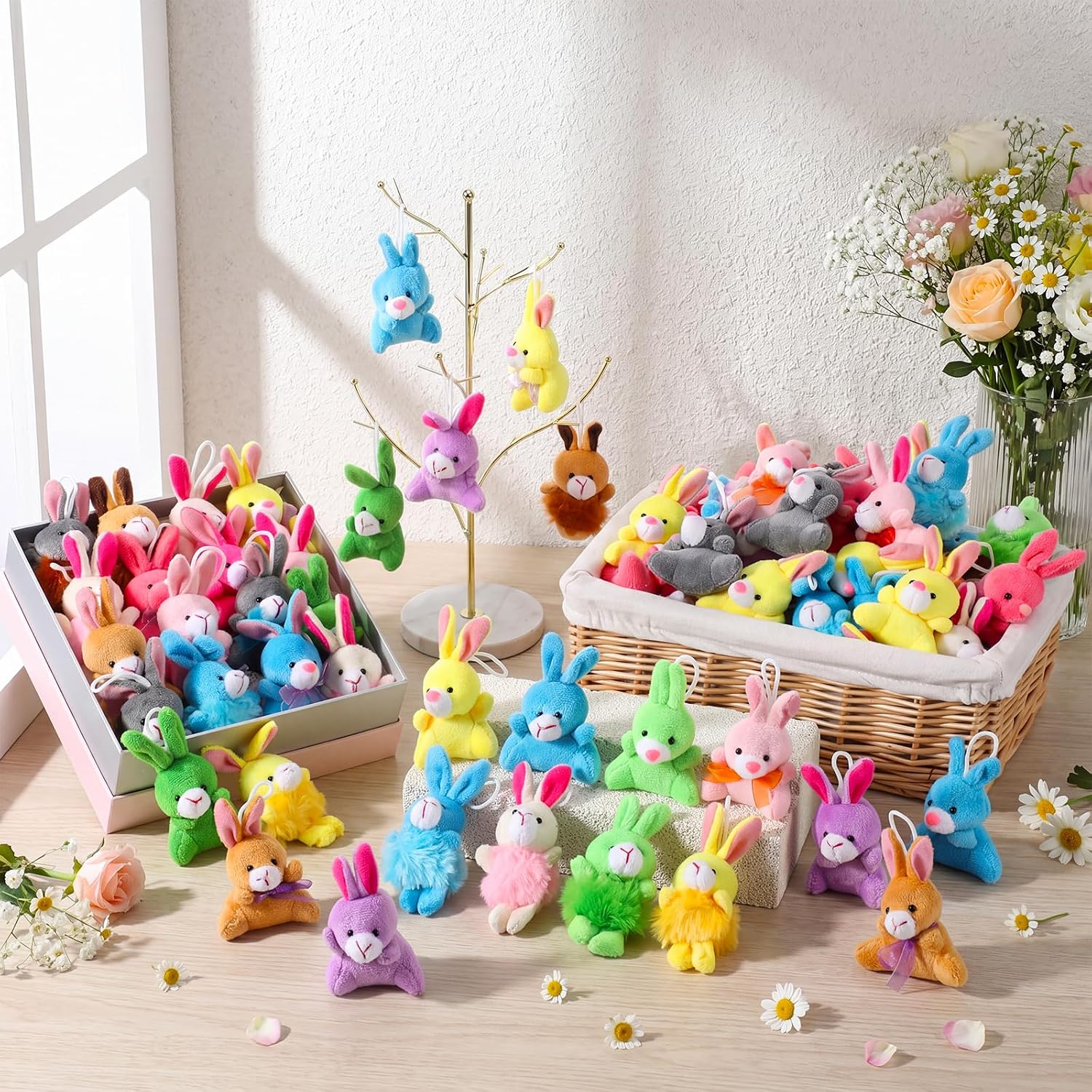 Leyndo 200 Pcs Mini Bunny Stuffed Animals Bulk Small Stuffed Rabbit Keychain Tiny Rabbit Plush Toys for Carnival Classroom Prizes Kids Birthday Party Favors image 4