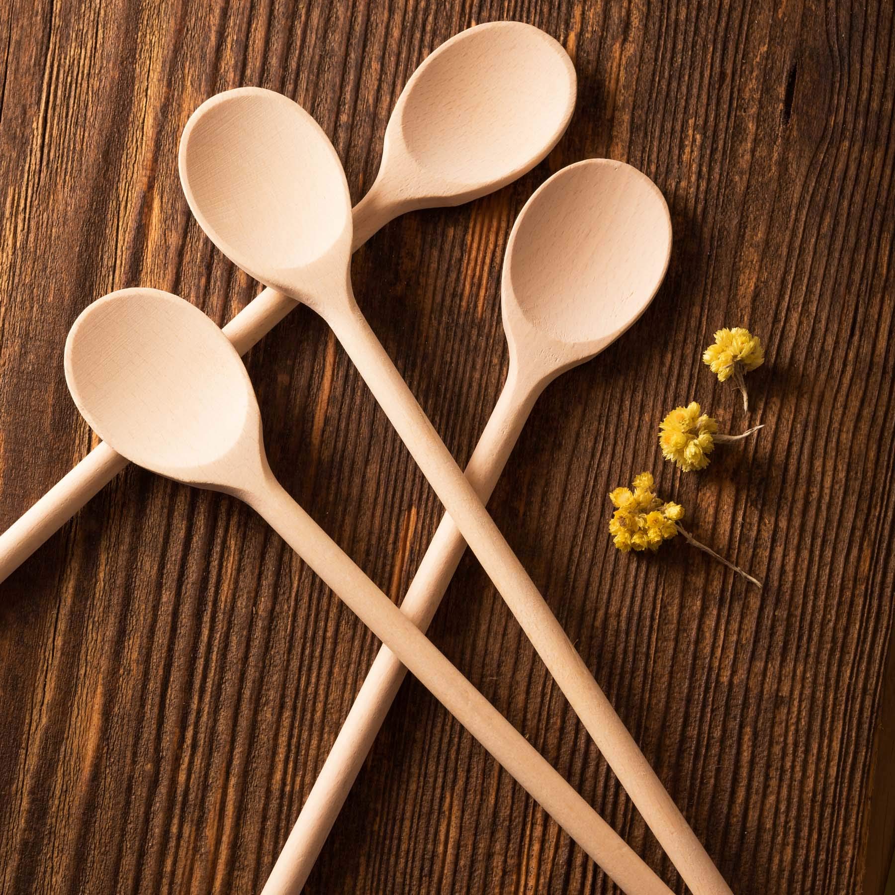 Mr.Woodware 30 cm Holzlöffel zum Kochen – Set mit 12 ovalen Holzlöffeln mit langem Griff zum Mischen, Rühren, Verkosten, Küchenutensilien aus Holz zum Kochen und Basteln, personalisierte