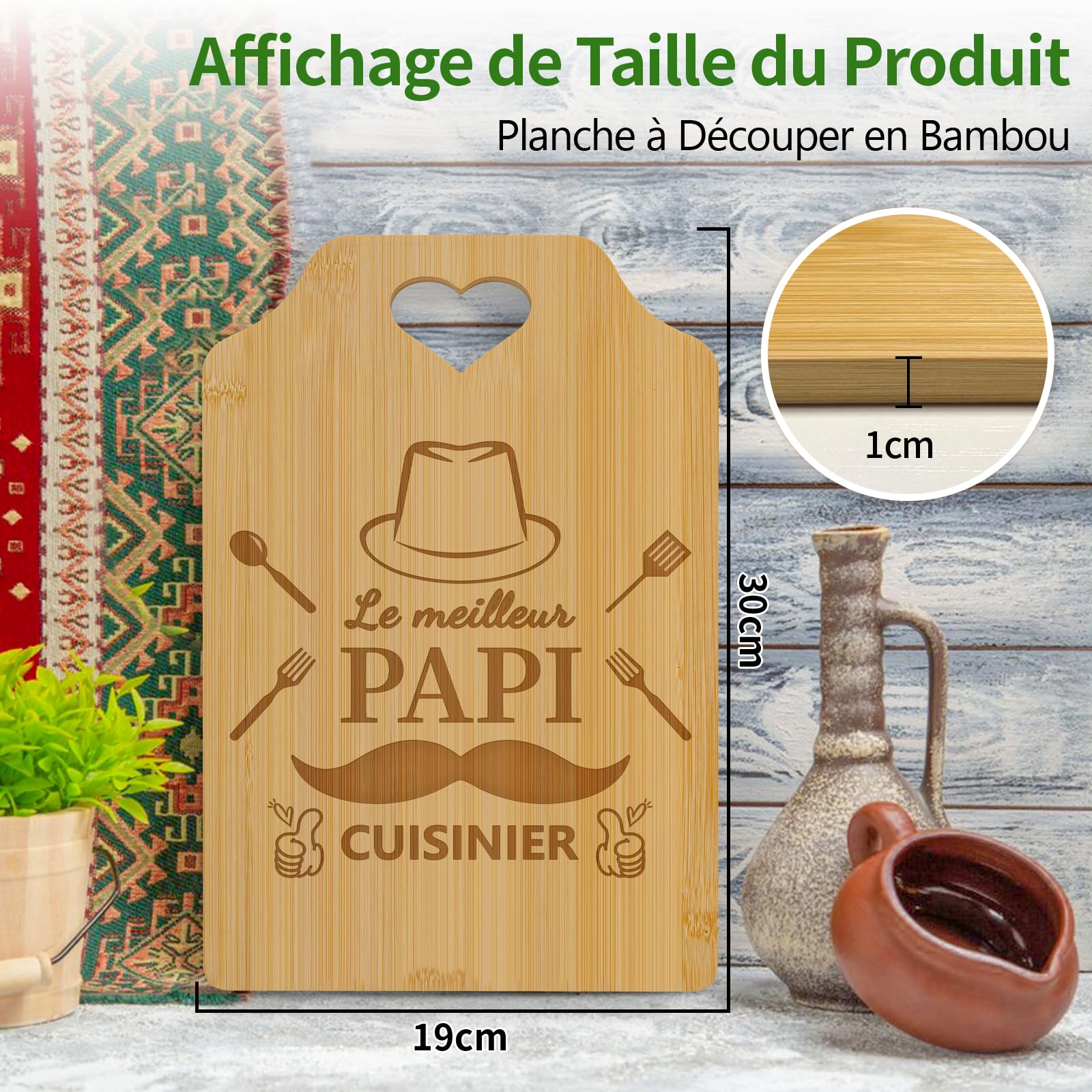 Zindoo Cadeau Fete Des Grand Pere Planche A Decouper 100% Bambou