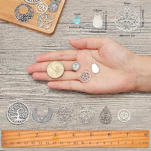 Miniatura 45 de SUNNYCLUE 1 caja de 8 pares de aretes de nudo celta de plata antigua, aretes colgantes de perlas, kit de inicio de fabricación de joyas