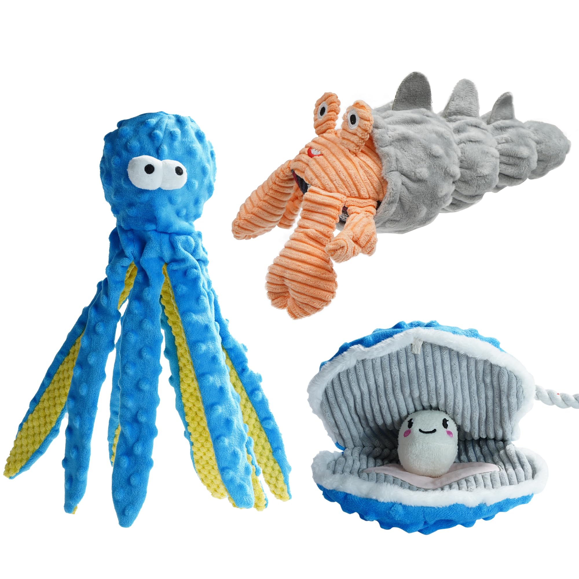 Nocciola 3 Packs No Stuffing Octopus Dog Toy With a Large Squeaker, Interactive Tug of War Toy With Crinkle Paper