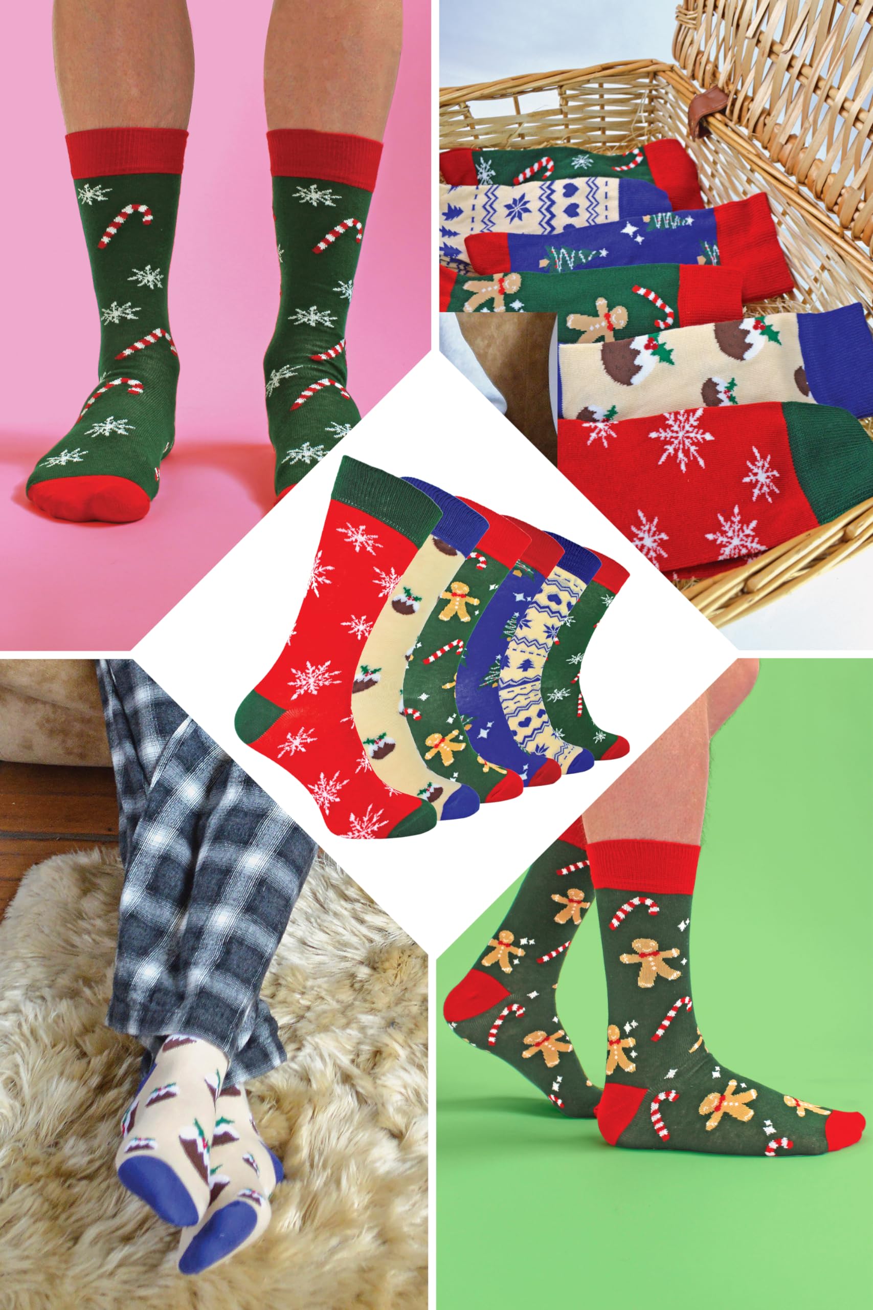 Sock Snob Homme Chaussettes Noël Coton 6 12 24 Paires | Colorées Amusants Motifs Chaussettes Fantaisie