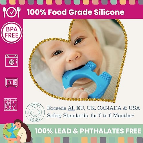 Miniatura 4 de Juguetes de dentición para bebés de 0 a 6 meses – Baby Elefun 5X Alivio del Dolor inteligente – Anillo de silicona para dentición de bebé con cero