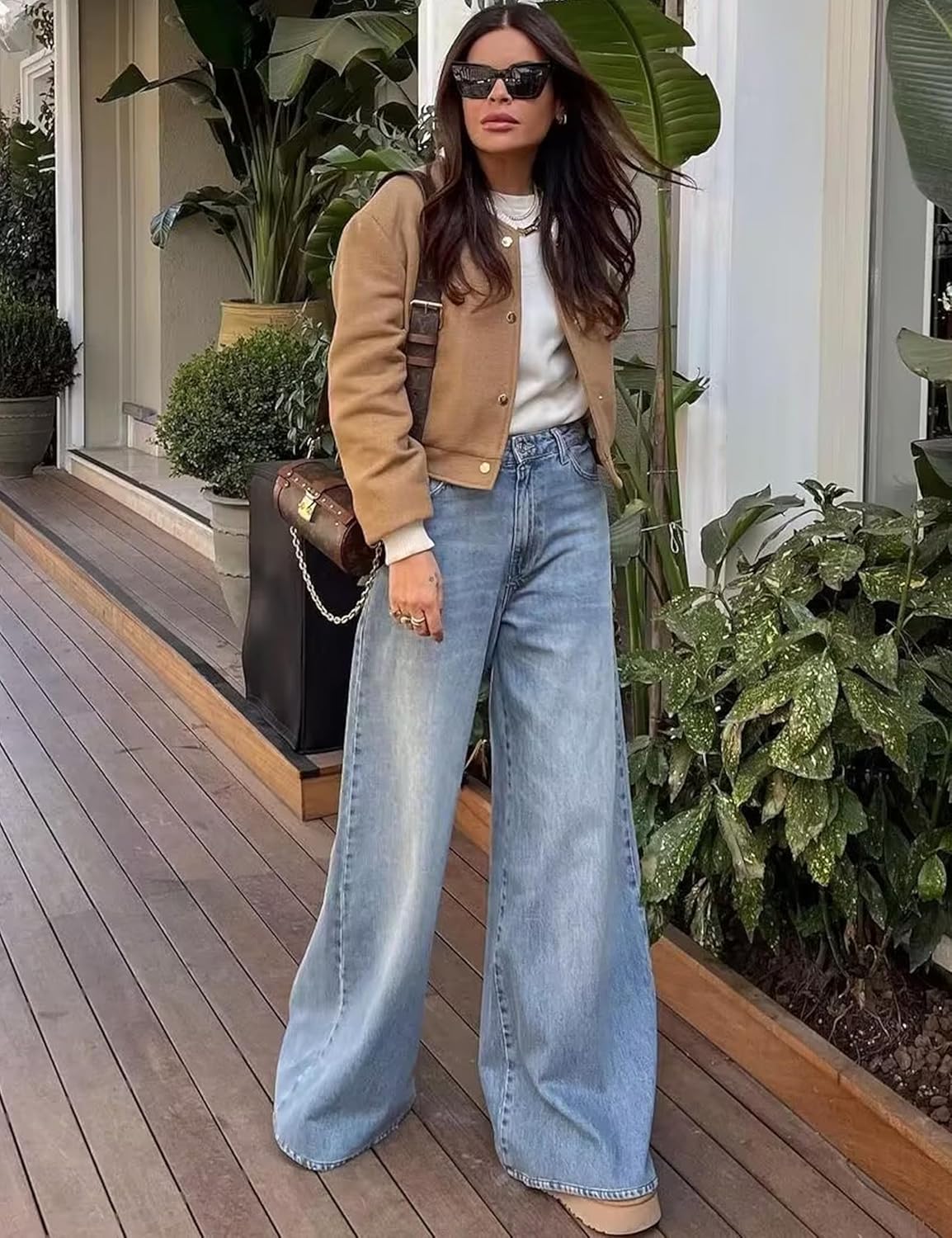 Oulivey Women's Cropped Street Bomber Jacket long sleeve Button Down Crop Tops Coat - Image 4