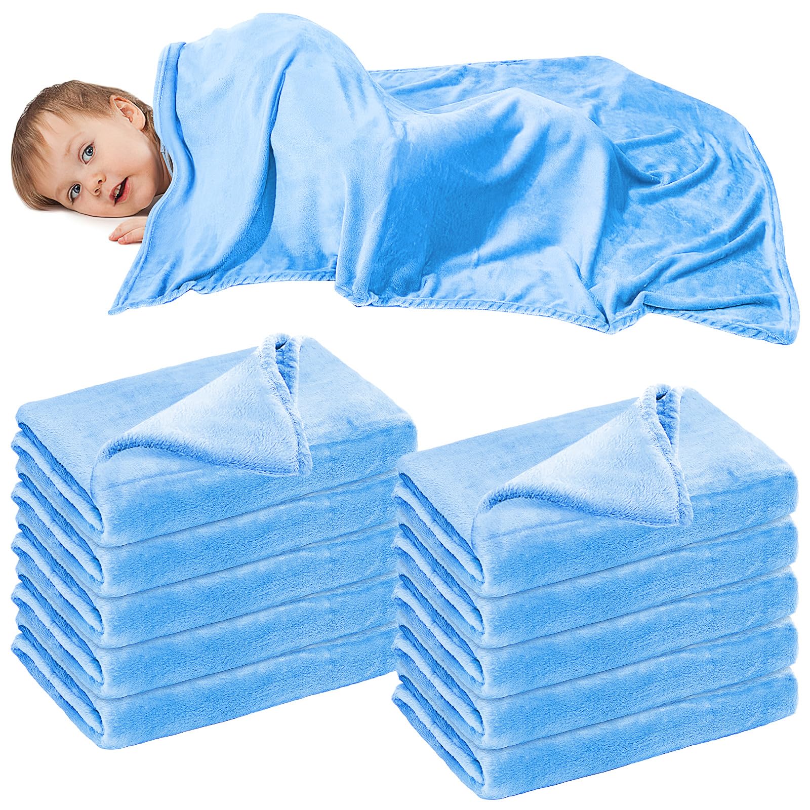YFNVH 10 Pcs Nursery Cot Blanket Daycare Toddler Blanket Bulk 100 x 150 cm Preschool Kids Nap Blankets Warm Cozy Soft Flannel Throw for Girls Boys Classroom Rest, Blue