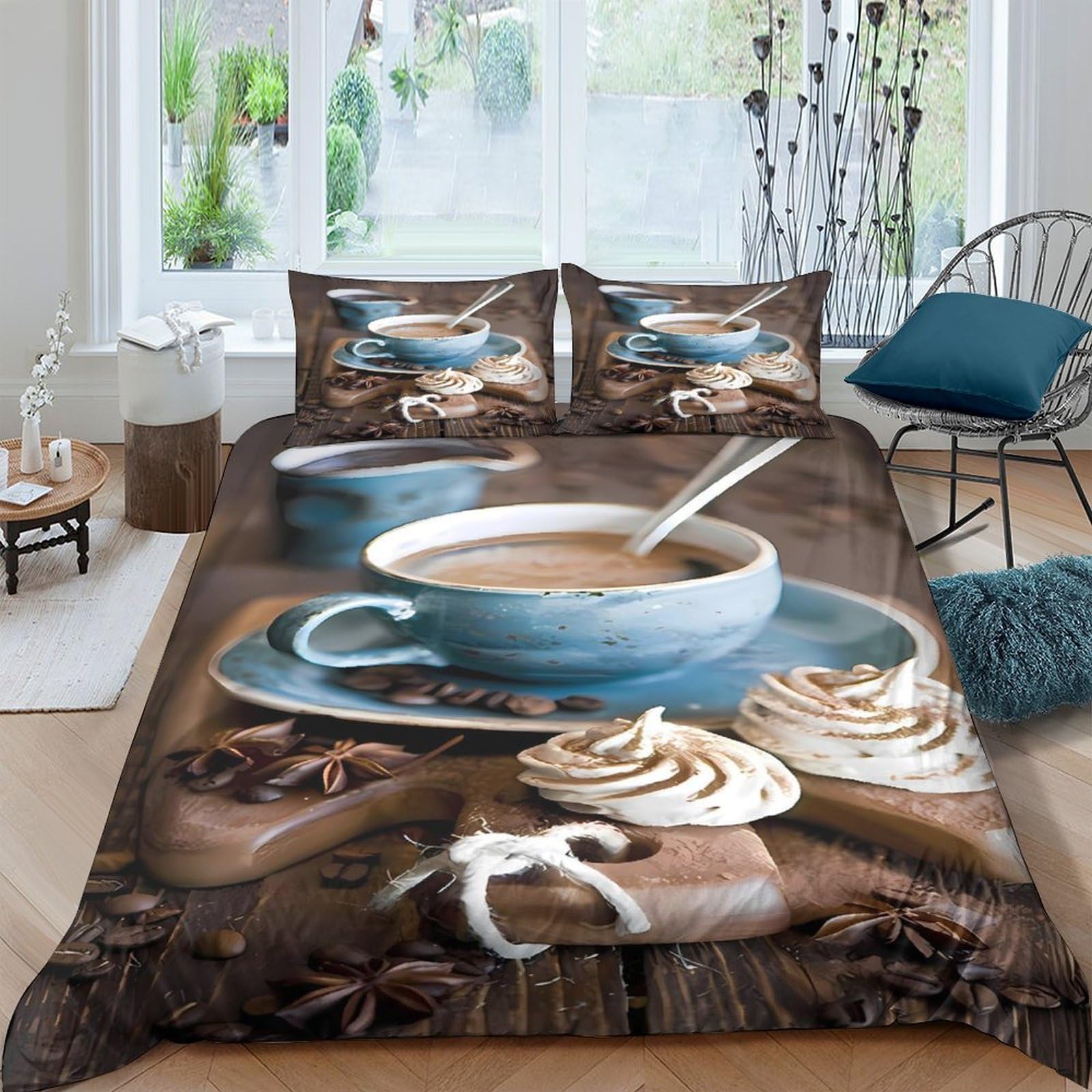 Ctjqhvkz Style-1 3D Printed Coffee Cup Fitted Sheet Microfiber Soft Brown Dessert Bed Sheet For Bedroom Guest Room Mattress Decor Single（135X200cm）