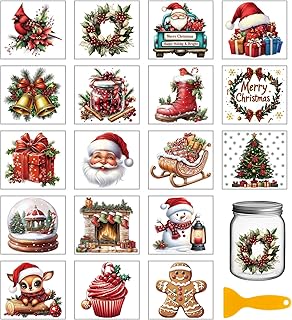GLOBLELAND 18 Sheets Christmas Deer Transfer Stickers 3.9x3.6inch Santa Claus Colorful Transfer Decal Rub on Transfer for Cup Decal Vase Glass Art Crafts Decorations