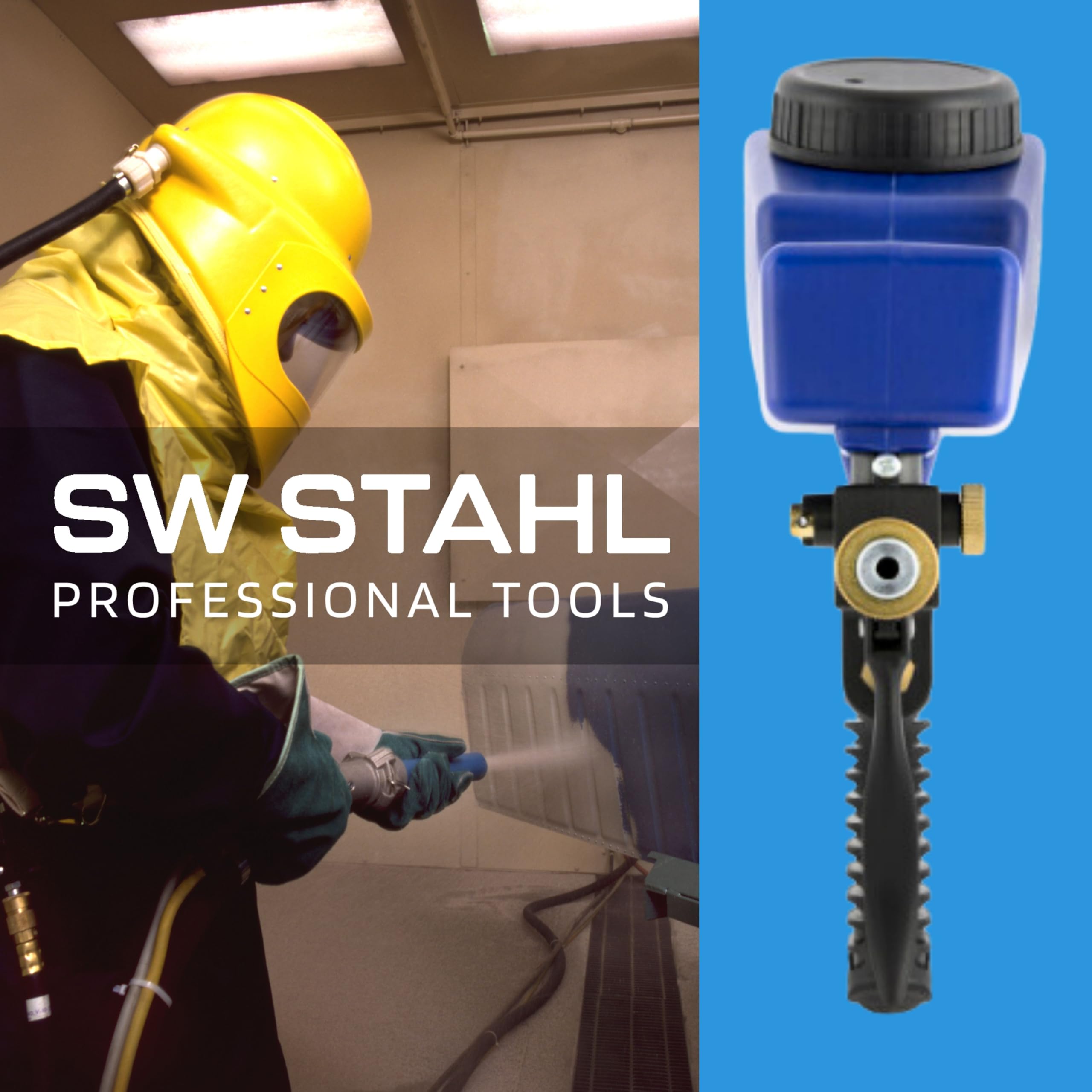 SW Stahl 25070L Pistola de Chorro de Arena Neumática con Depósito | Herramienta de aire comprimido para limpieza y decapado, compatible con compresores estándar y boquillas de recambio