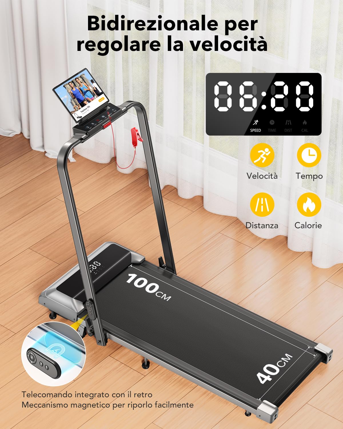 Tapis Roulant Elettrico con Inclinazione, 2 in 1 Tapis Roulant Pieghevole con Pendenza, 12km/h Walking Pad, App e Telecomando, Salvaspazio, Display LED, Tapis Roulant Sotto Scrivania