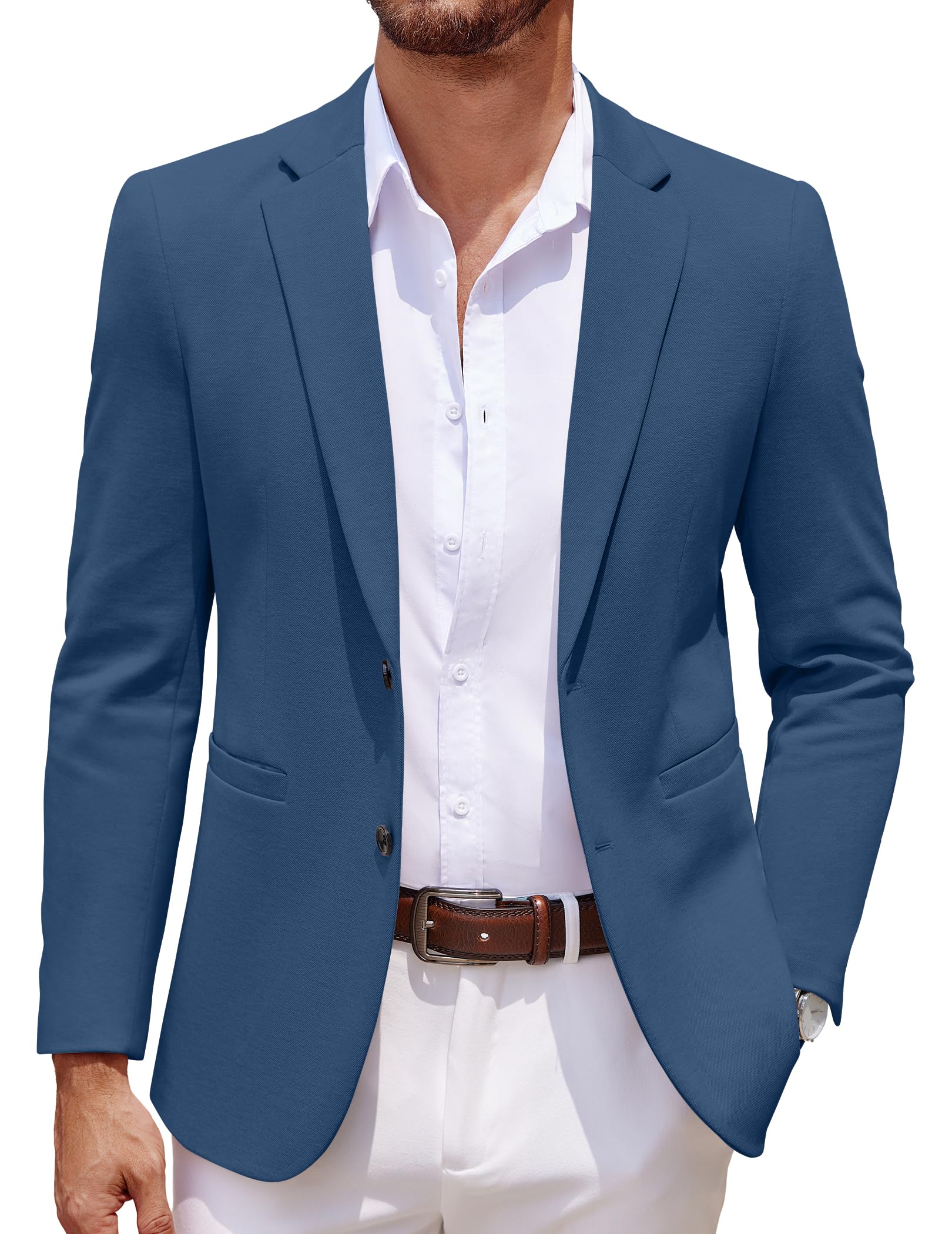 coofandy Men's Casual Knit Blazer Two Button Lightweight Sport Coats Suit Jacket, Royal Blue, L-picture-17