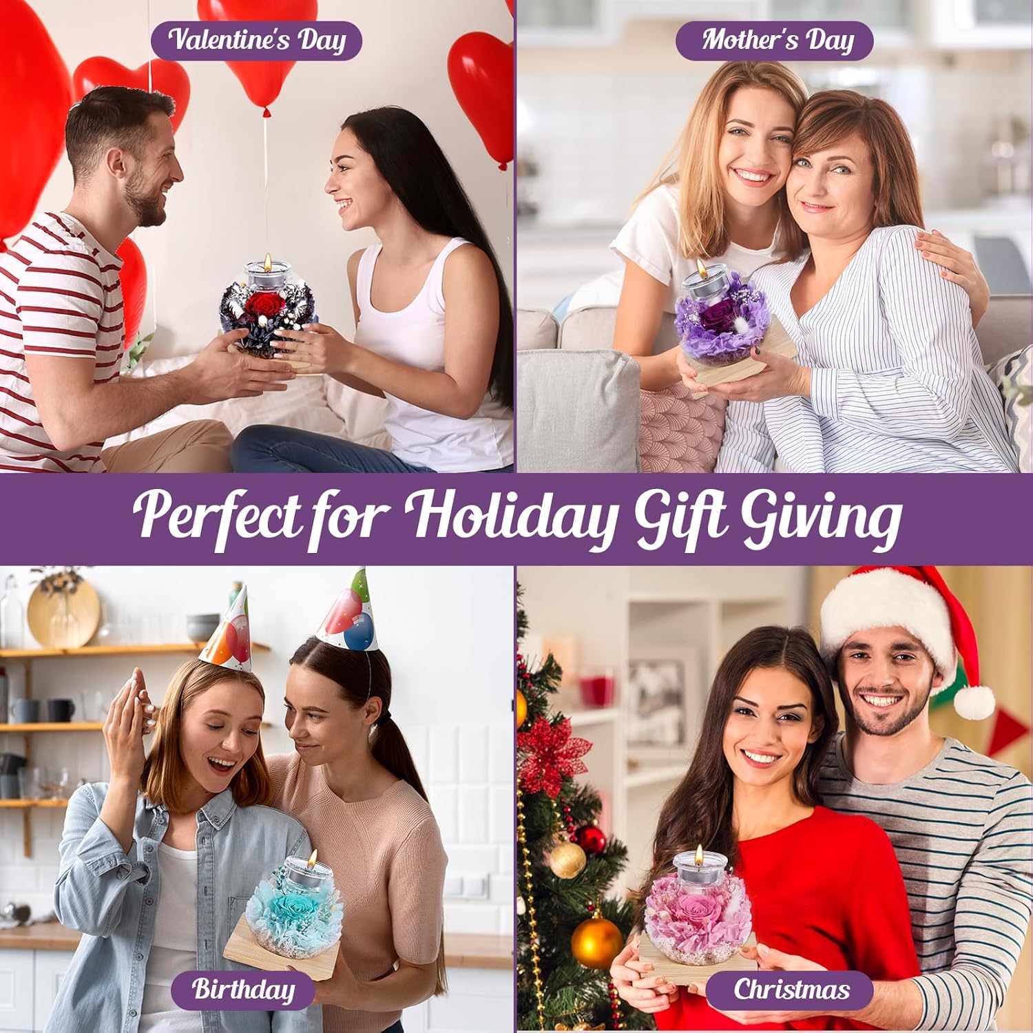 Valentines Birthday Gifts for Women Preserved Roses in Glass Dome with Scented - Romantic Preserved Flower for Women, Girlfriend, Wife, Mom, Grandma, Sister, Her-Purple - Image 9