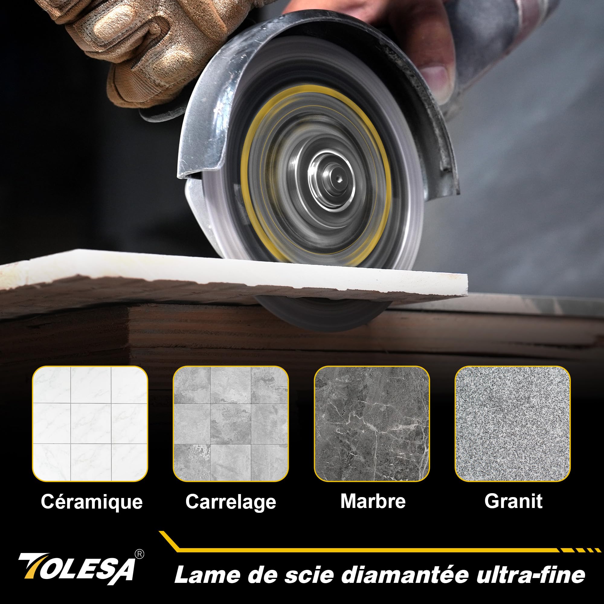 TOLESA Disque Diamant 125 mm, Disque de Coupe Extra Fin pour Carrelage, Céramique, Marbre et Granit, Coupe à Sec ou à l’Eau, Alésage 22,23 mm avec Bagues 20 mm & 16 mm (Lot de 3)