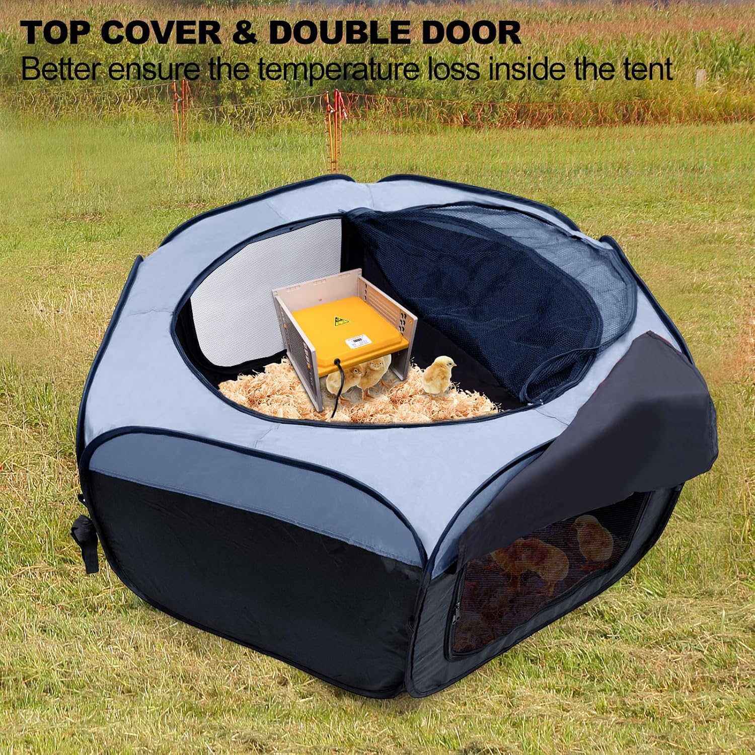 Brooder Box for Chick Starter Kit, Baby Chicken Brooder Pen/Playpen/Tent Pop-Up, Perch Up to 17 Chicks, Kit with Adjustable Heating Plate, Storage Bag, Top Cover, Fixed Pegs, Waterproof Mat, Blue
