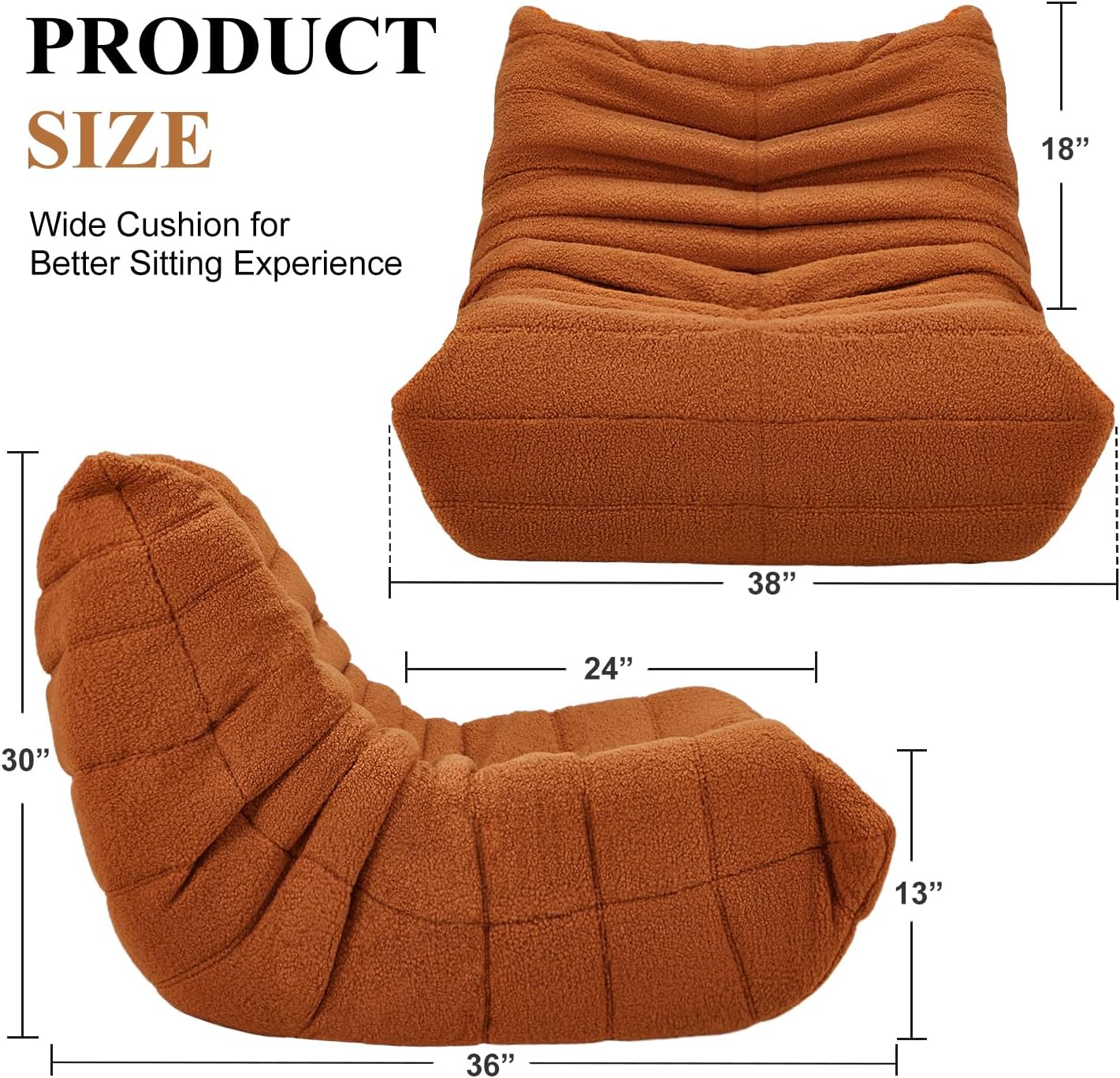 Bean Bag Chair Big Sofa Beanbag Chair for Adults Fireside Chair Bean Bag Lounger with Memory Foam Filled for Home,Apartment or Gaming Venue(Brown Teddy)