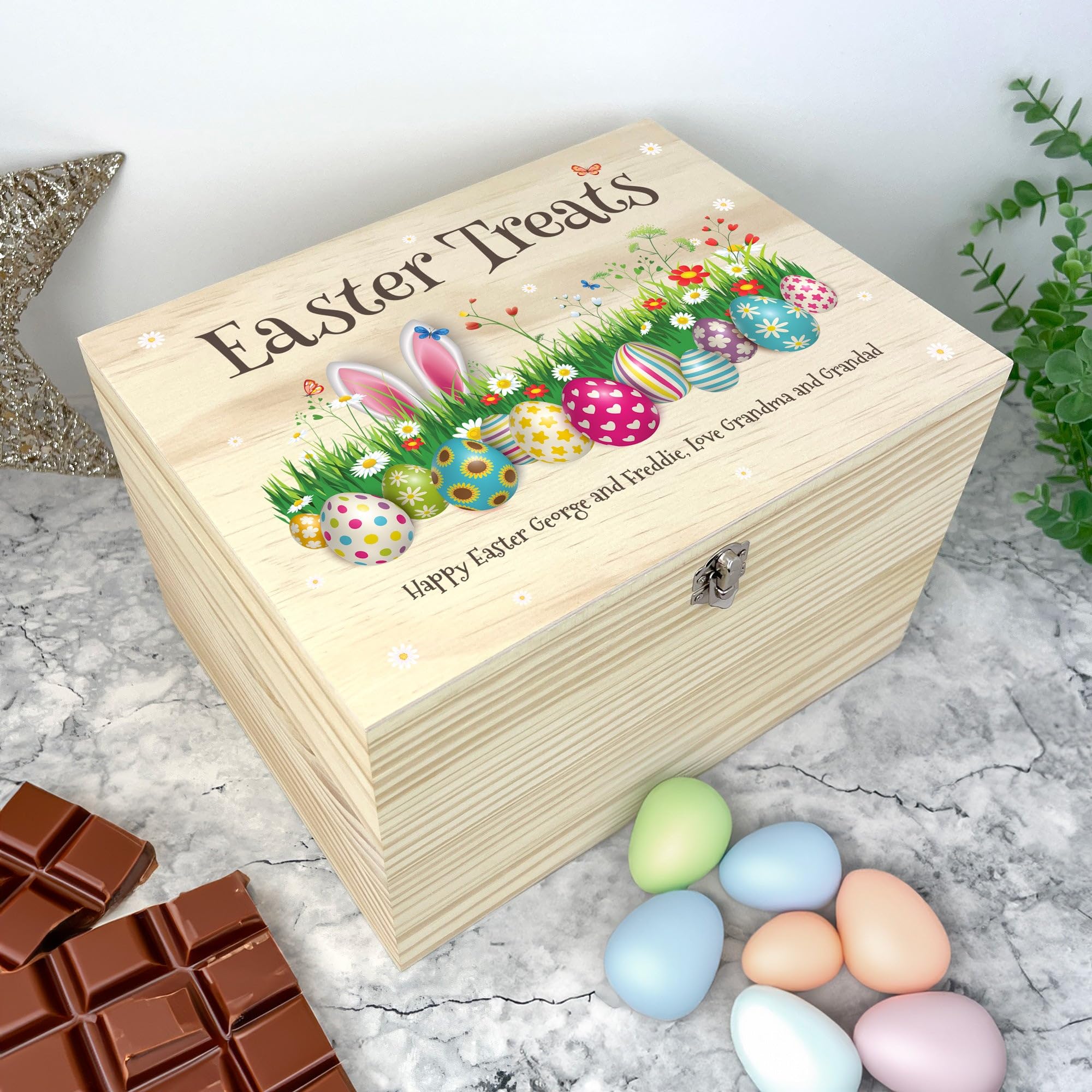 Caja de cesta de madera de Pascua colorida personalizable, nombre personalizado, regalo de Pascua, cesta de Pascua, golosinas de Pascua, Pascua para niños, Pascua familiar, decoración de Pascua, caza